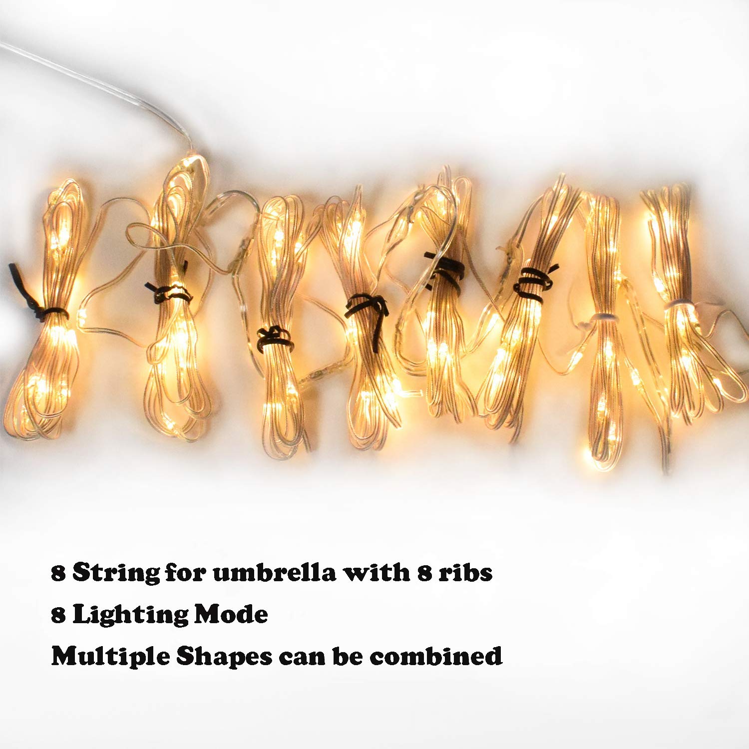 Ywhomal Patio Umbrella Lights 8 Lighting Mode 104 Led String Lights With Remote Control Umbrella Lights Battery Operated Waterproof Outdoor Decor For Patio Umbrellas Outdoor Use Camping Tents Warm White
