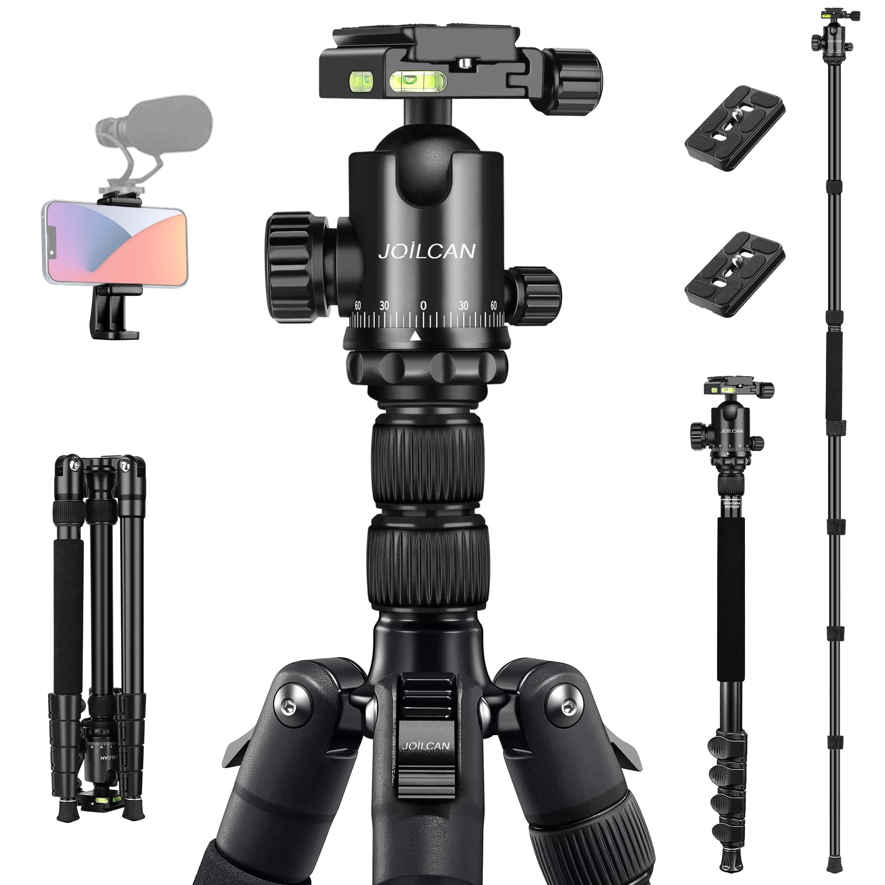 Joilcan Tripod For Camera, 81" Camera Tripod Stand, 83 Inches Dslr Tripods & Monopods, Heavy Duty Travel Tripod For Binoculars Laser Level Spotting Scope Telescope, Payload 35Lb