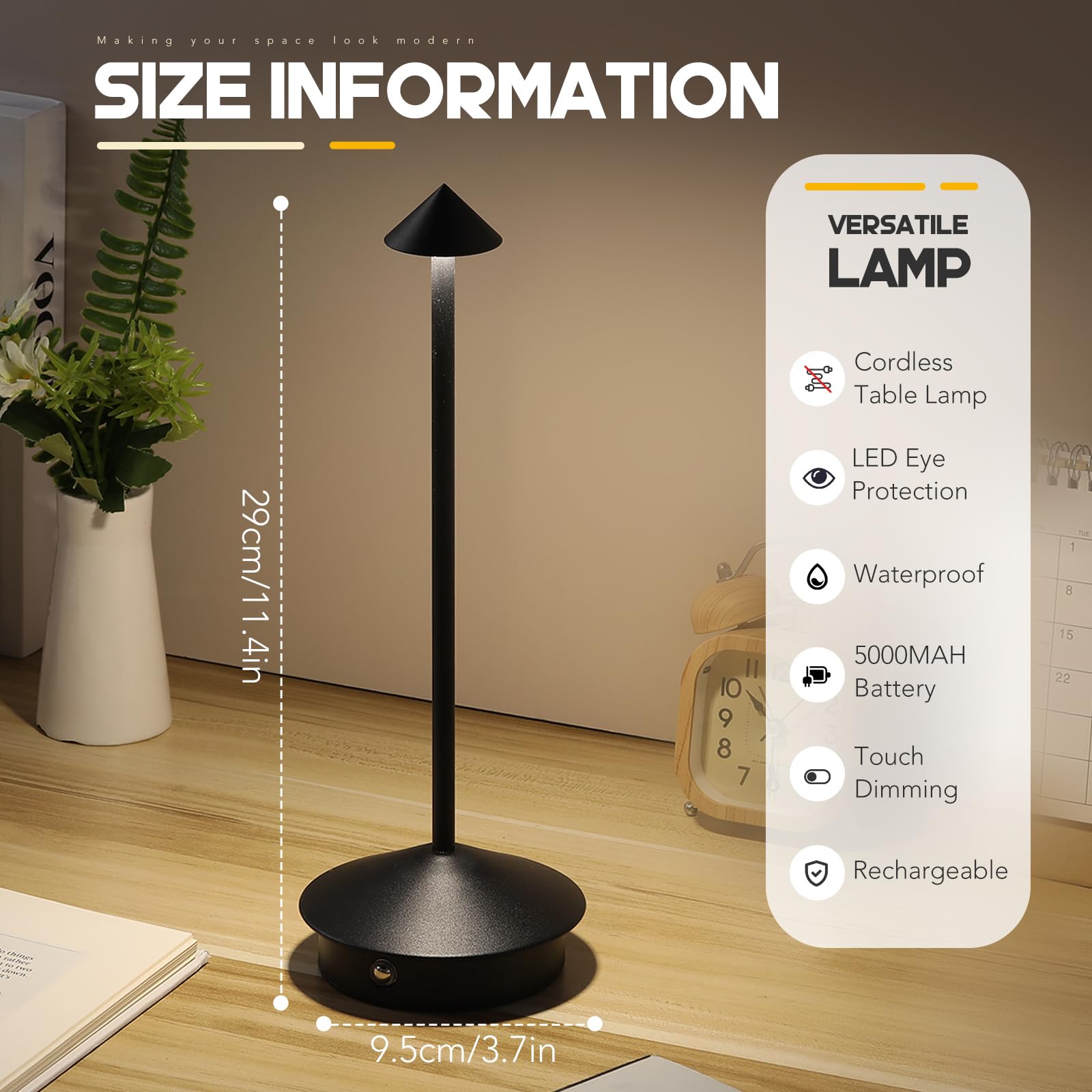 Vihose 2 Pack Cordless Table Lamp Rechargeable Led Modern Minimalist Table Lamp Portable Desk Lamps 5000 Mah 3 Level Brightness Dimmable Light Lamps For Living Room Restaurant Outdoor