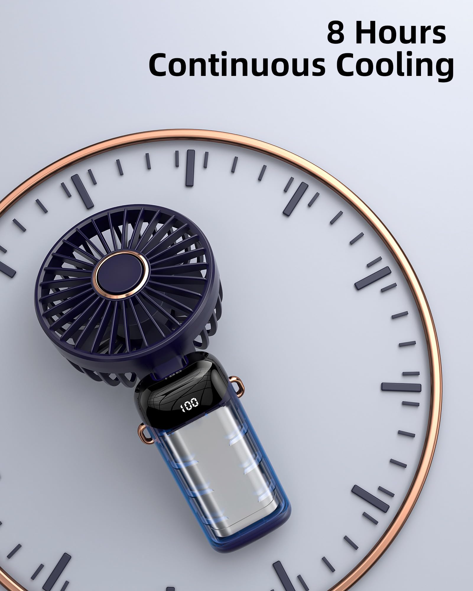 Koonie Portable Handheld Fan, Battery Operated Fan With Base, 8 Hours, Digital Display, 5 Speeds