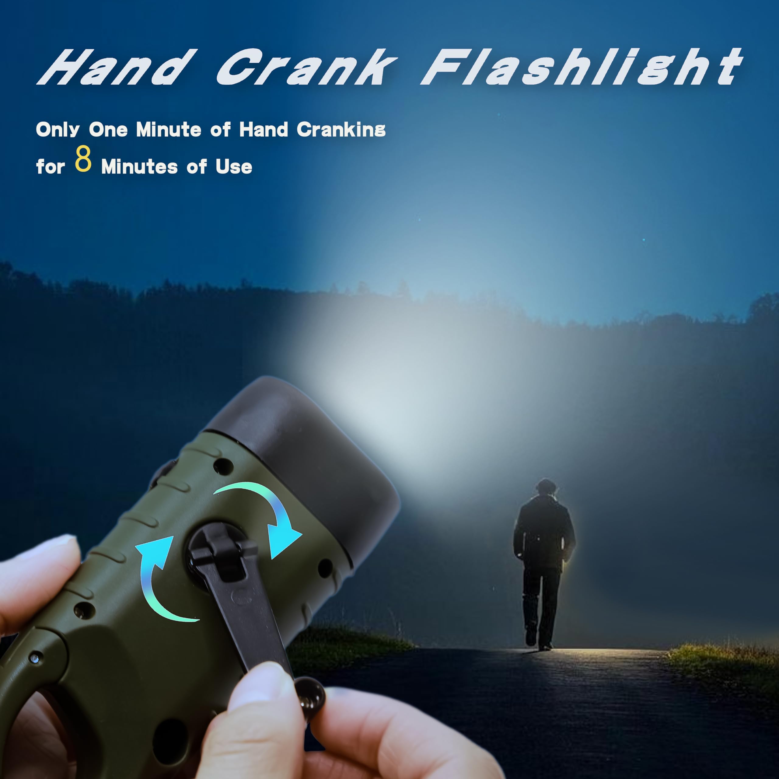 Yaluver Hand Crank Solar Powered Flashlight, Emergency Rechargeable Led Survival Flashlight With Dynamo Crank, Handheld Torch With Carabiner Clip For Sports, Camping, Hiking