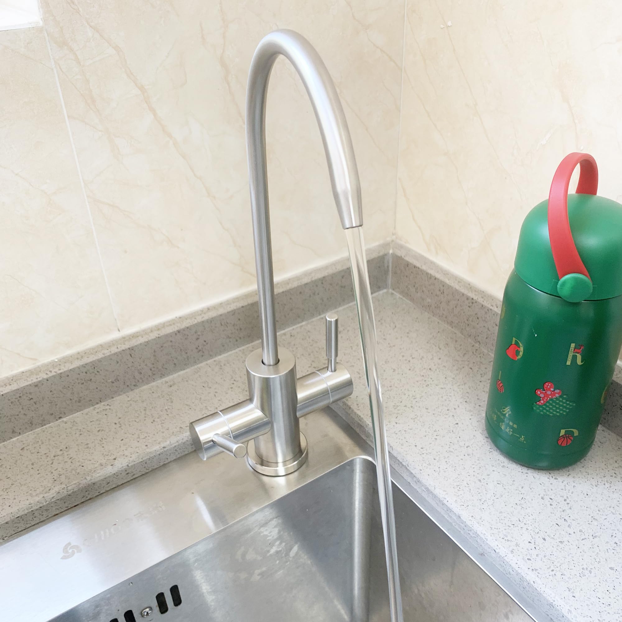 Syjia Two Way Drinking Faucet With Two Handles, Water Purifier Ro Faucet, Stainless Steel Direct Drinking Kitchen Tap For Filters, Sparkling, Cold Water