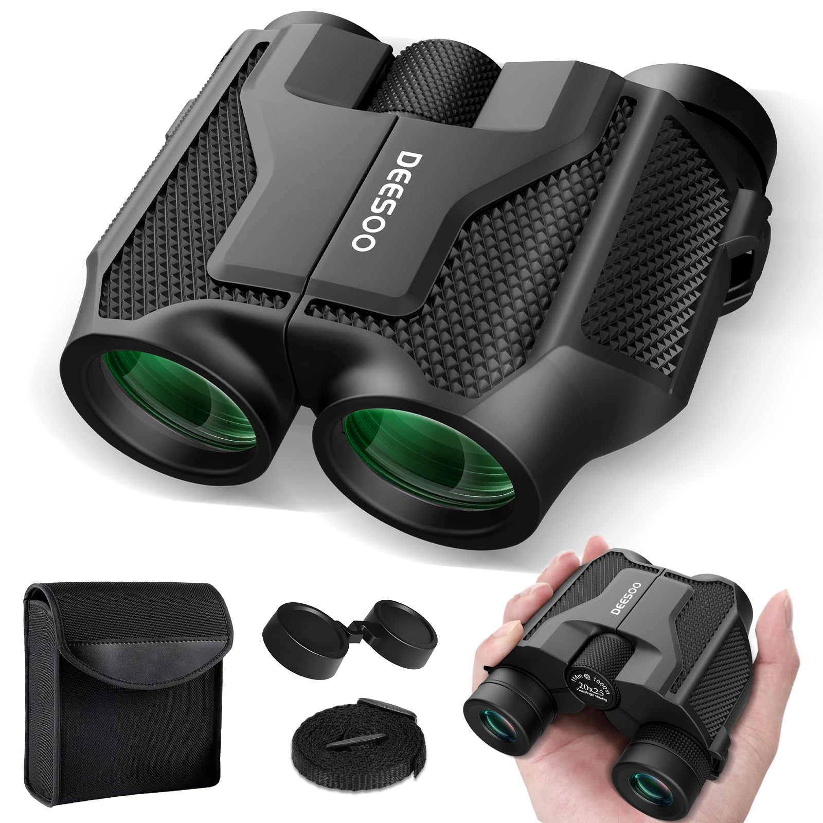 Deesoo Compact Binoculars For Adults High Powered - 20X25 Mini Small Binocular For Kids - Low Light Vision Binoculars For Bird Watching Travel Concert Hunting Hiking