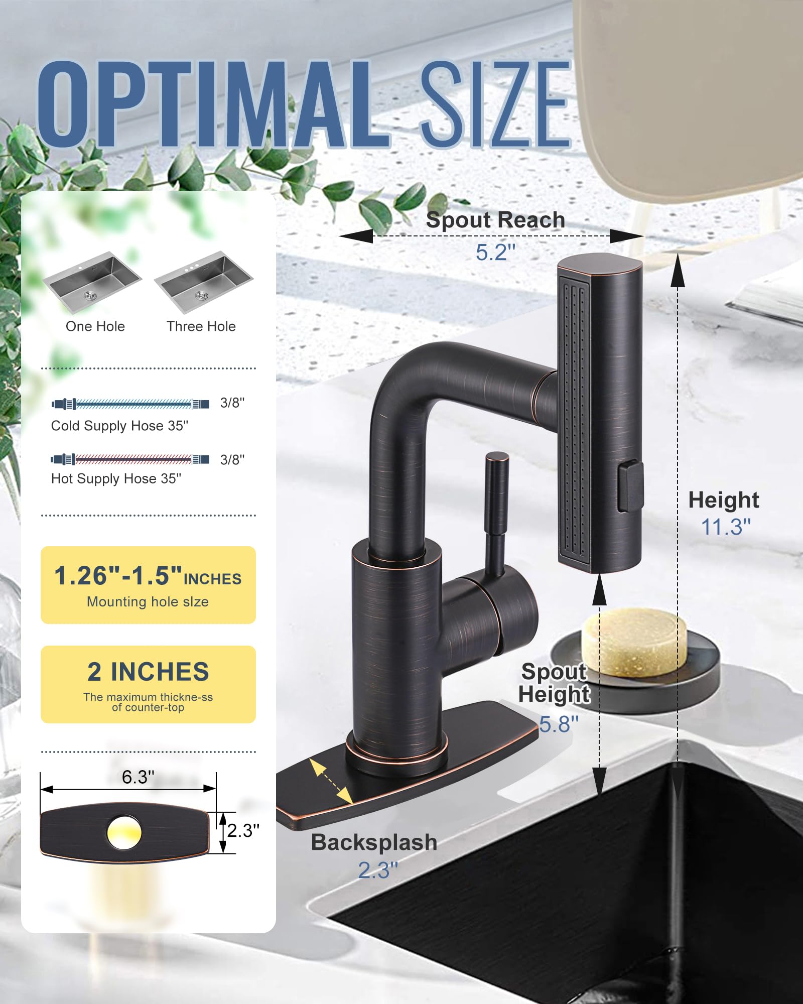 Aleasha Bar Sink Faucet Single Hole - For Bar Small Kitchen Bathroom Faucets With Cupc Supply Lines, 3 Water Modes Wet Bar Faucets 360 Swivel Prep Sink Faucet With Pull Out Sprayer, Oil Rubbed Bronze