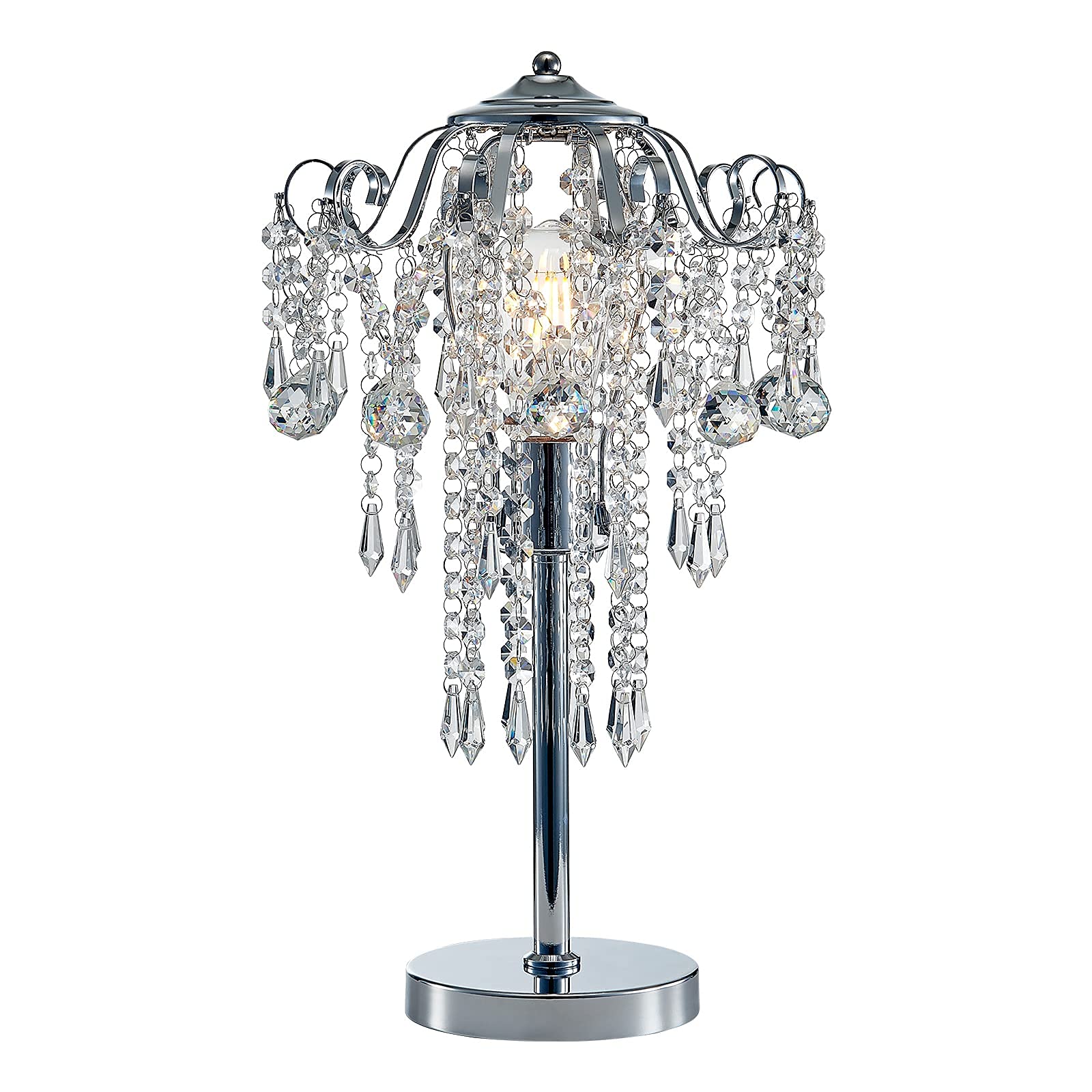 Meixisue Modern Table Lamp Chrome Metal And Clear Crystal Bedside Table Lamp End Table Lamp Nightstand Lamp For Bedroom Living Room Office Desk H20.4'' W11.81'' 1-Light E26
