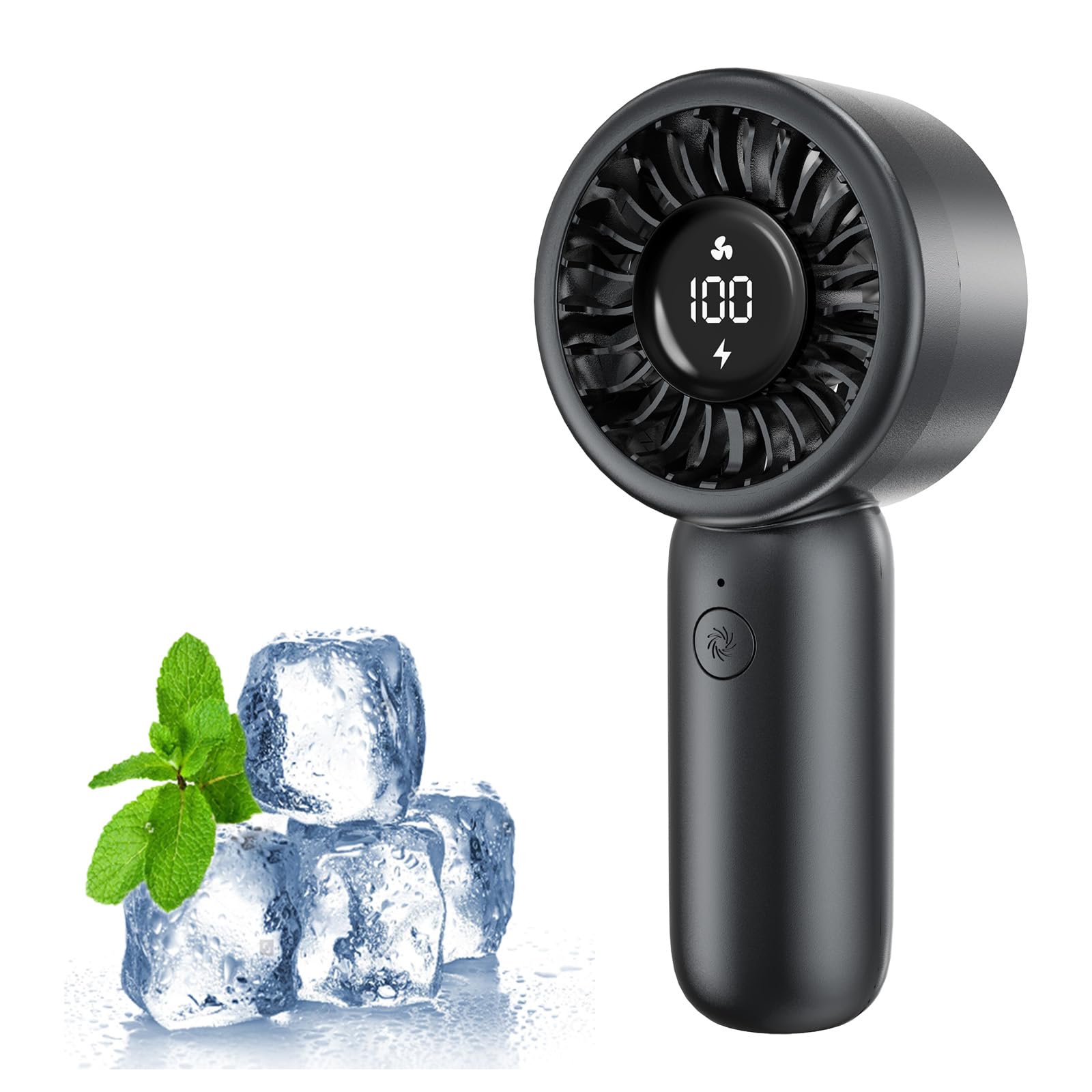 Handheld Fan - Portable Handheld Turbo Fan Rechargeable With Lanyard, 5 Speed Winds, Led Display - Koospark