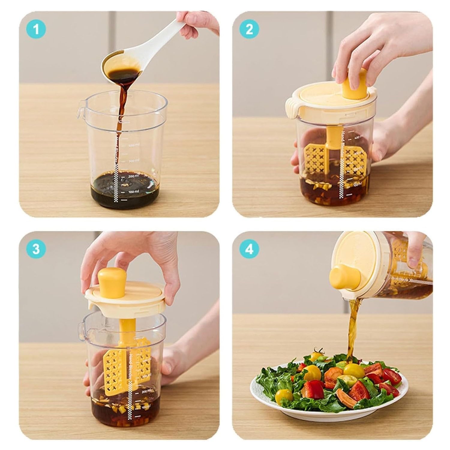 Beifengh Manual Egg Mixing Cup With Scale, Hand Blender, Salad Dressing Mixer Household Seasoning Mixer Hand Blender, Garlic Soy Sauce Mixing, Diy Homemade Dipping Sauce Kitchen Manual Mixing Tool(Red2)