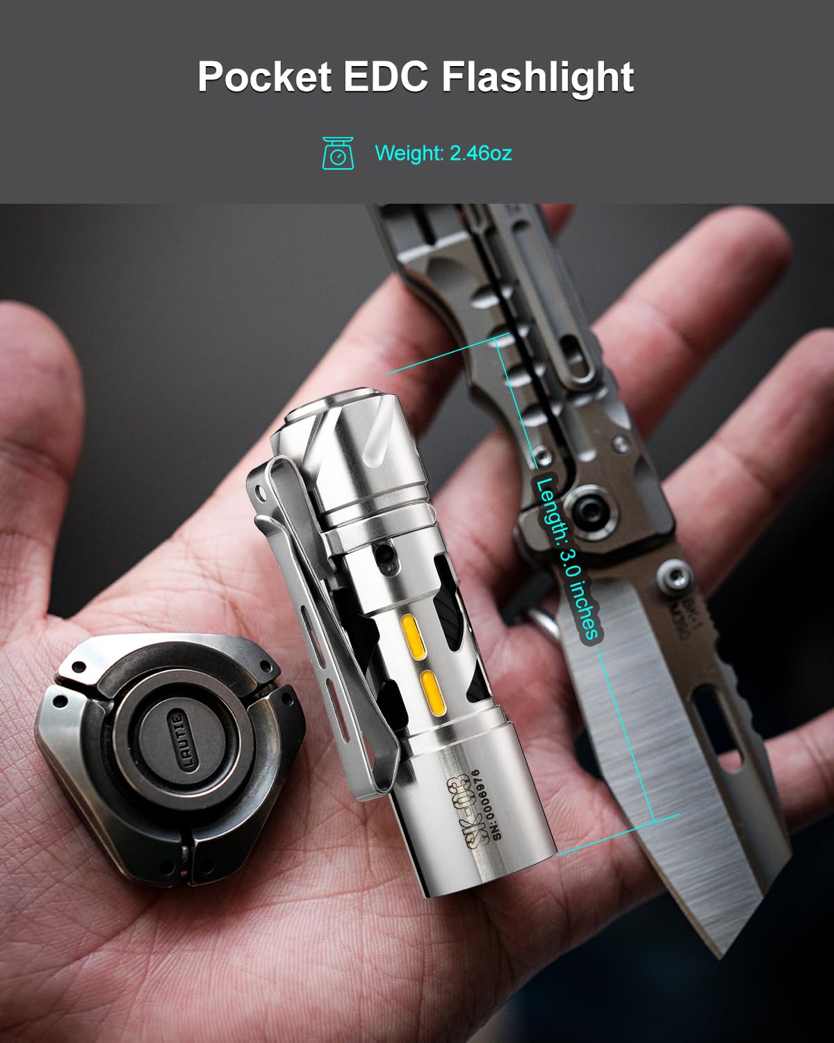 Loop Gear Sk03 Edc Flashligh, Aa Rechargeable Led Flashlight Battery Powered, Side Light With Diy Diffusers, 1000 High Lumens, 10 Light Modes, Ip65 Waterproof, Super Bright Flashlight For Camping