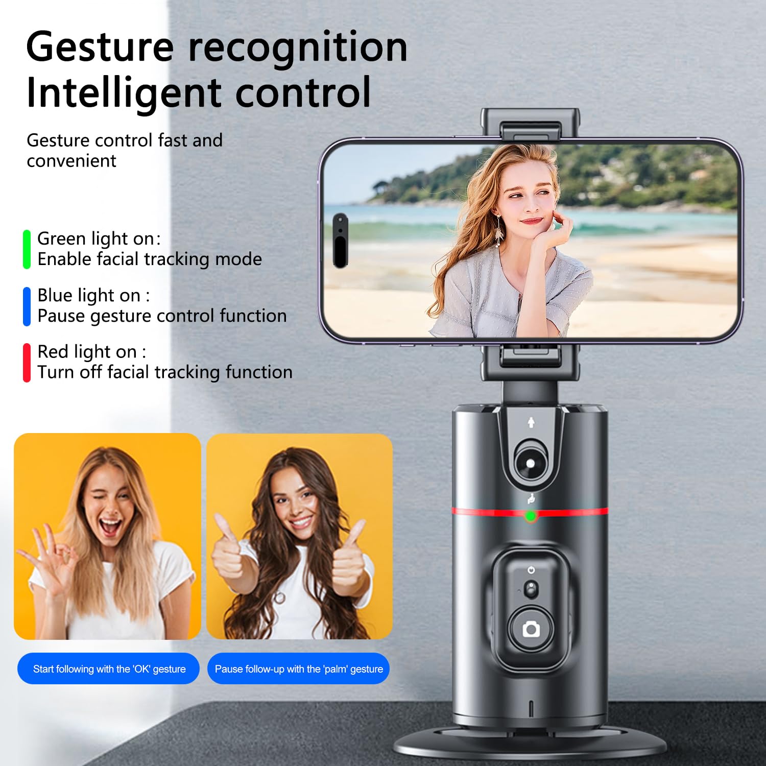 Afarer Auto Face Tracking Phone Holder 360° Rotation Phone Camera Mount, Face Body Tracking Phone Holder Foldable, Gesture Control 360 Rotation Tripod For Vlog, Tiktok, Live Stream, No App