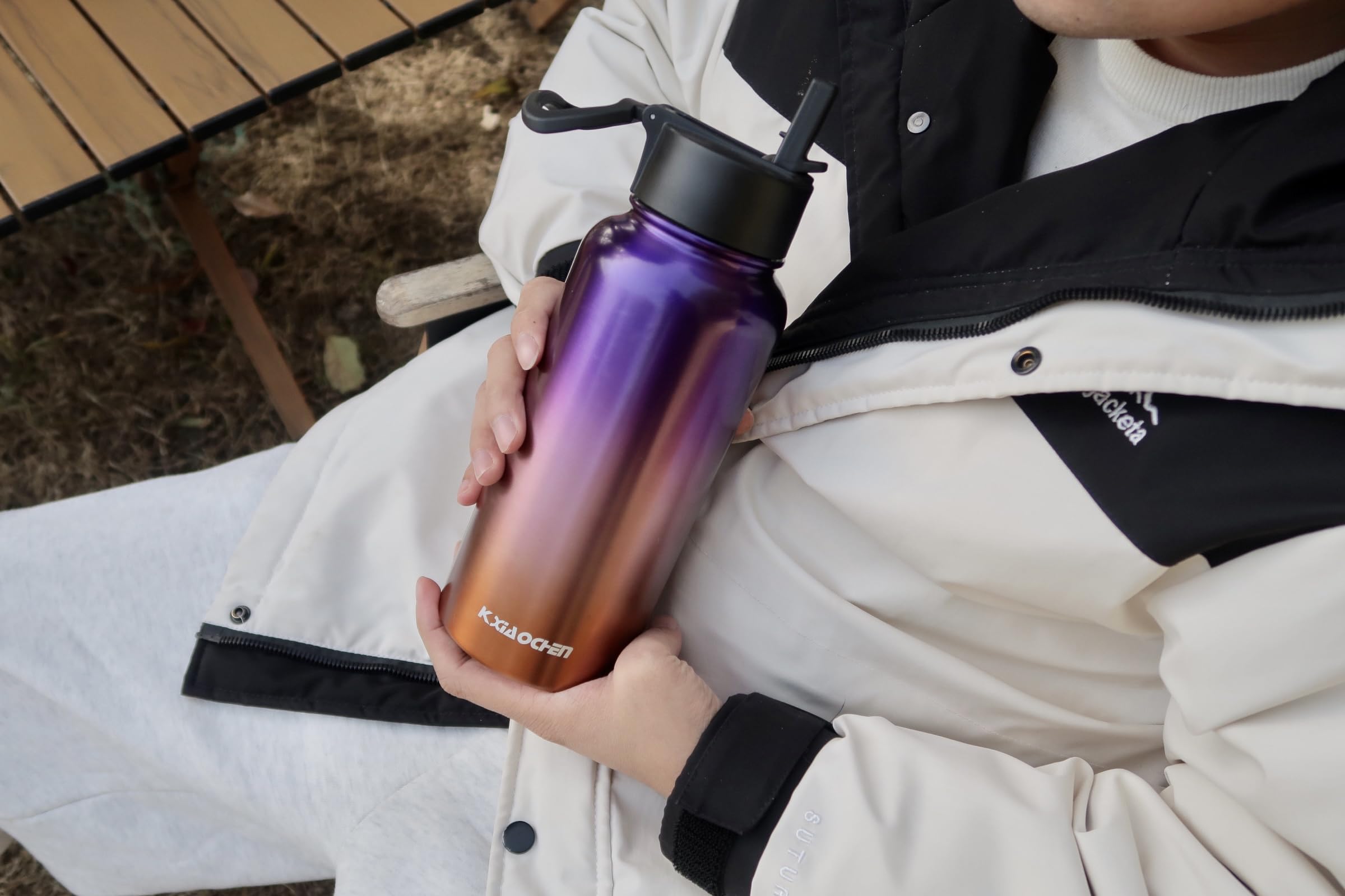 Kxiaochen Insulated Water Bottle, Stainless Steel Water Bottle, 2 Lids (Straw And Handle Lid)