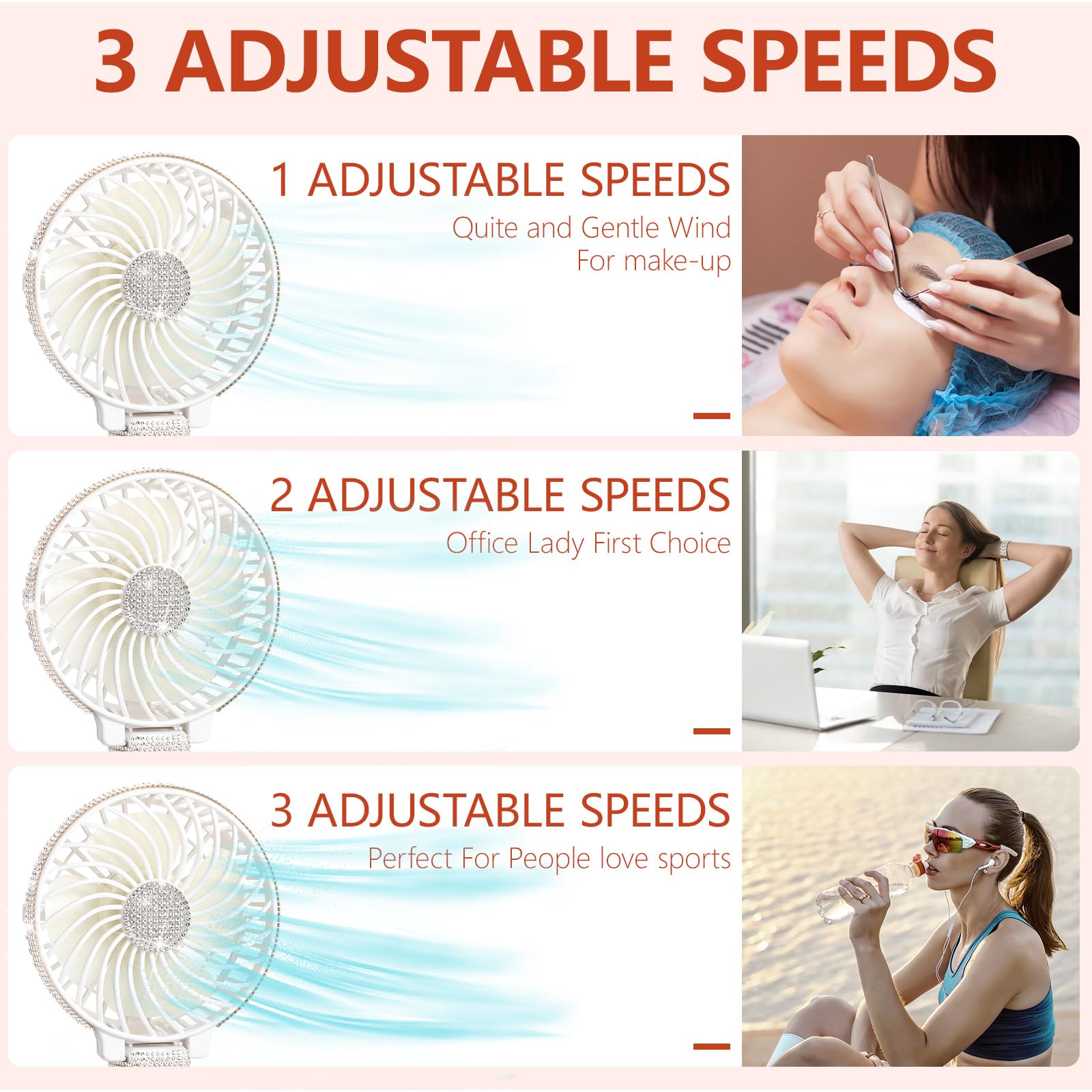 Mudder Rhinestone Handheld Fan Crystal Bling Mini Personal Fan Glitter Bedazzled Portable Usb