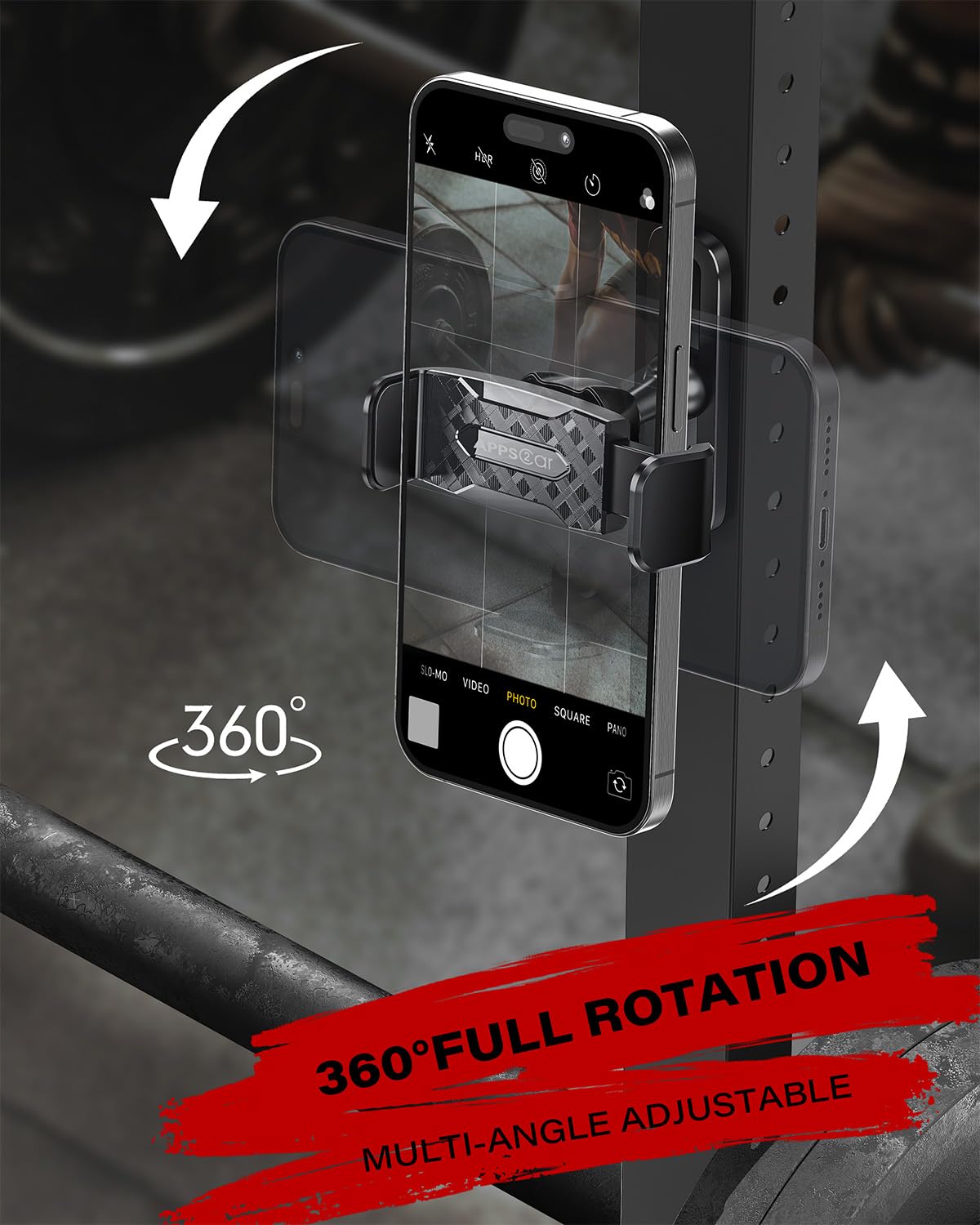 Apps2Car Gym Magnetic Phone Holder, 360 Adjustable, Compatible With 4.7-6.5" Smartphones, Alloy Base And Joint, Black