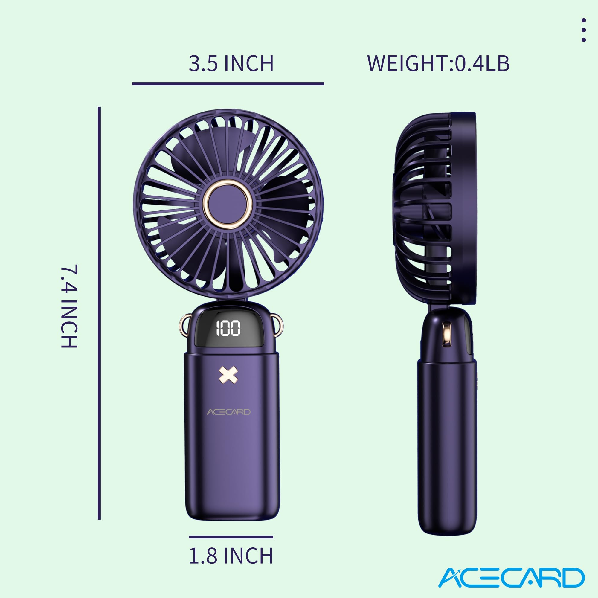 Portable Fan,Mini Handheld Fan,Neck Fan, Usb Rechargeable Fan, For Home Office Travel (Blue)
