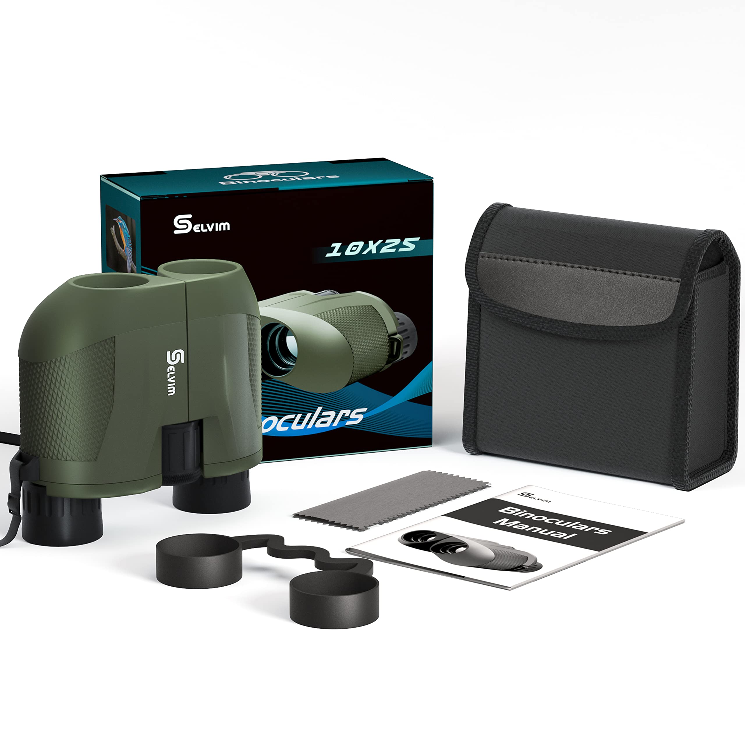Selvim Selvim10X25 Binoculars For Adults And Kids, Compact Binoculars, Large Eyepiece And Clear Fmc Bak4 Prism Lens, For Bird Watching, Theater And Concerts, Hunting And Sport Games