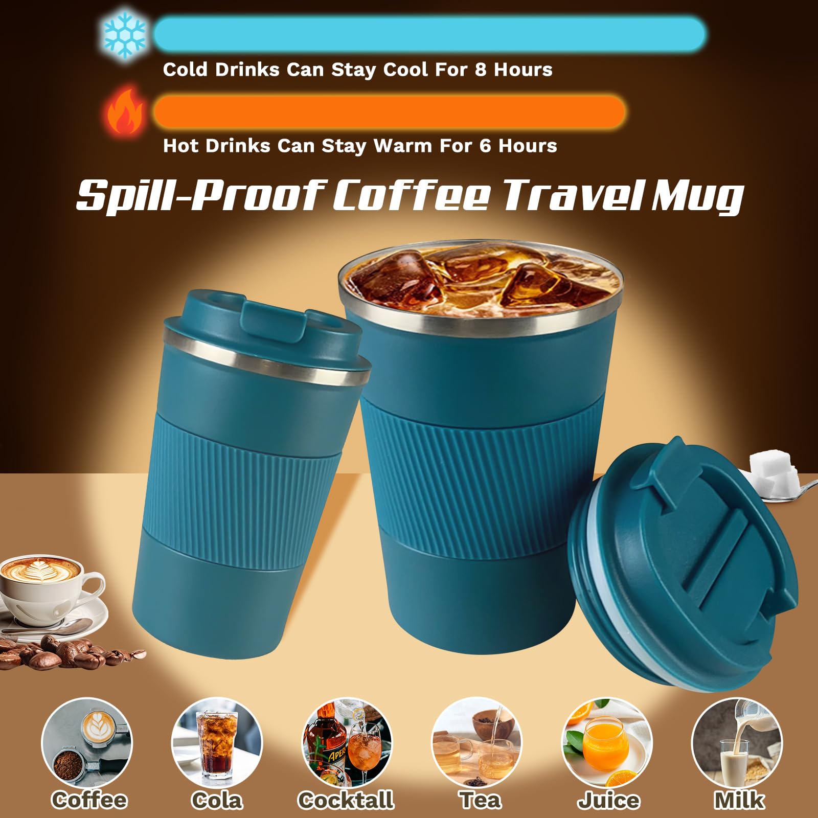 Vacuum-Insulated Stainless Steel Travel Coffee Mug, Leak-Proof Reusable Coffee Cup With Lid - Keep