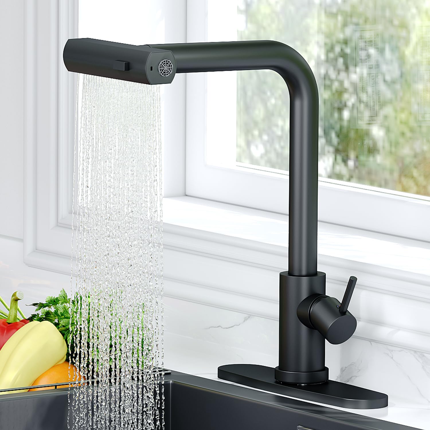 Loread Kitchen Faucets With Pull Down Sprayer For 3 Function,Waterfall Kitchen Sink Faucet,Commercial Modern Single Handle Stainless Steel Kitchen Sink Faucets With Pull Down Sprayer