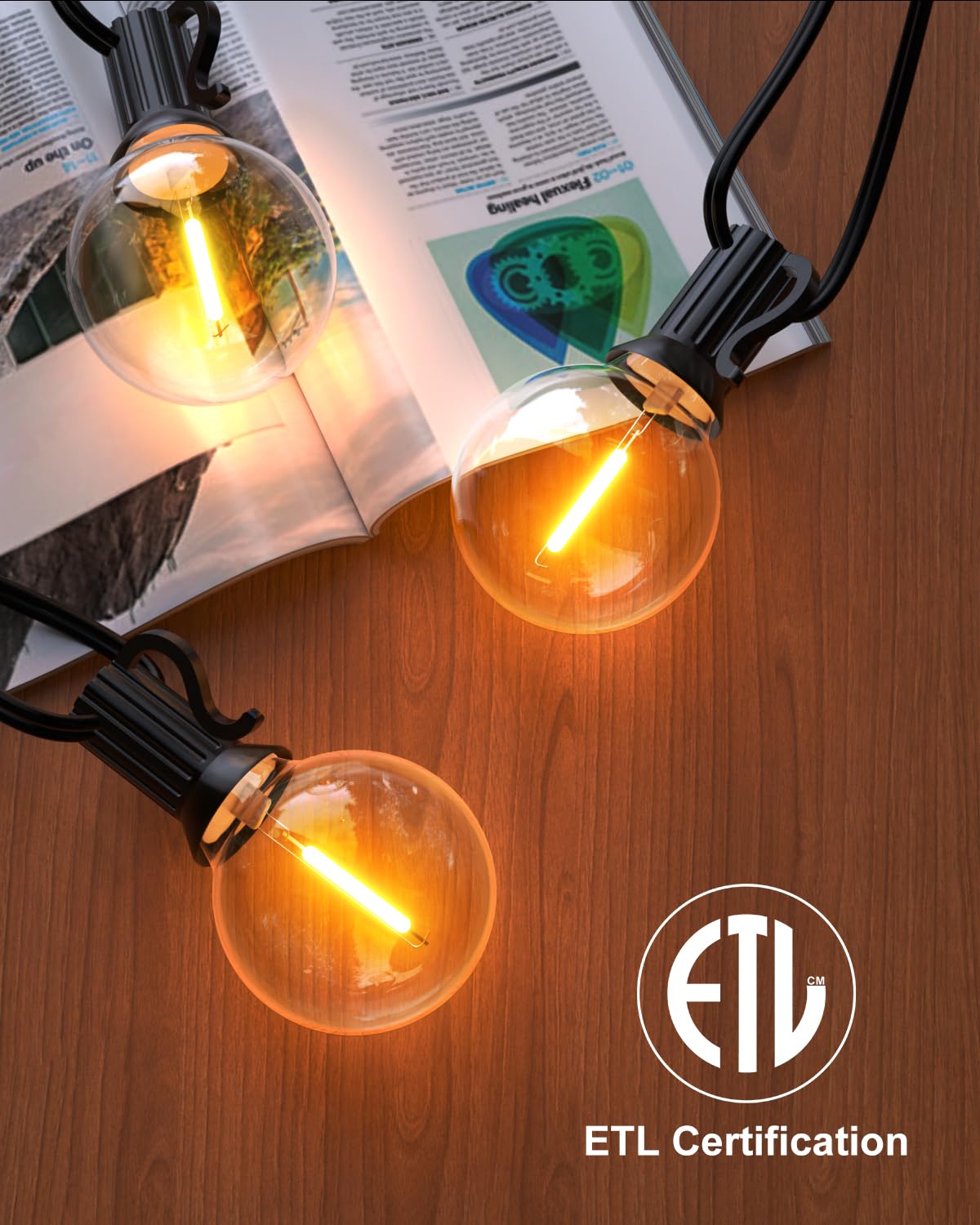 Gluroo 200Ft(100Ft2Pc) Outdoor String Lights, G40 Led Patio Lights With 100+4 Bulbs, Waterproof Shatterproof Dimmable Globe Hanging Outdoor Patio Lights Cafe, Bistro Outside Lights For Patio