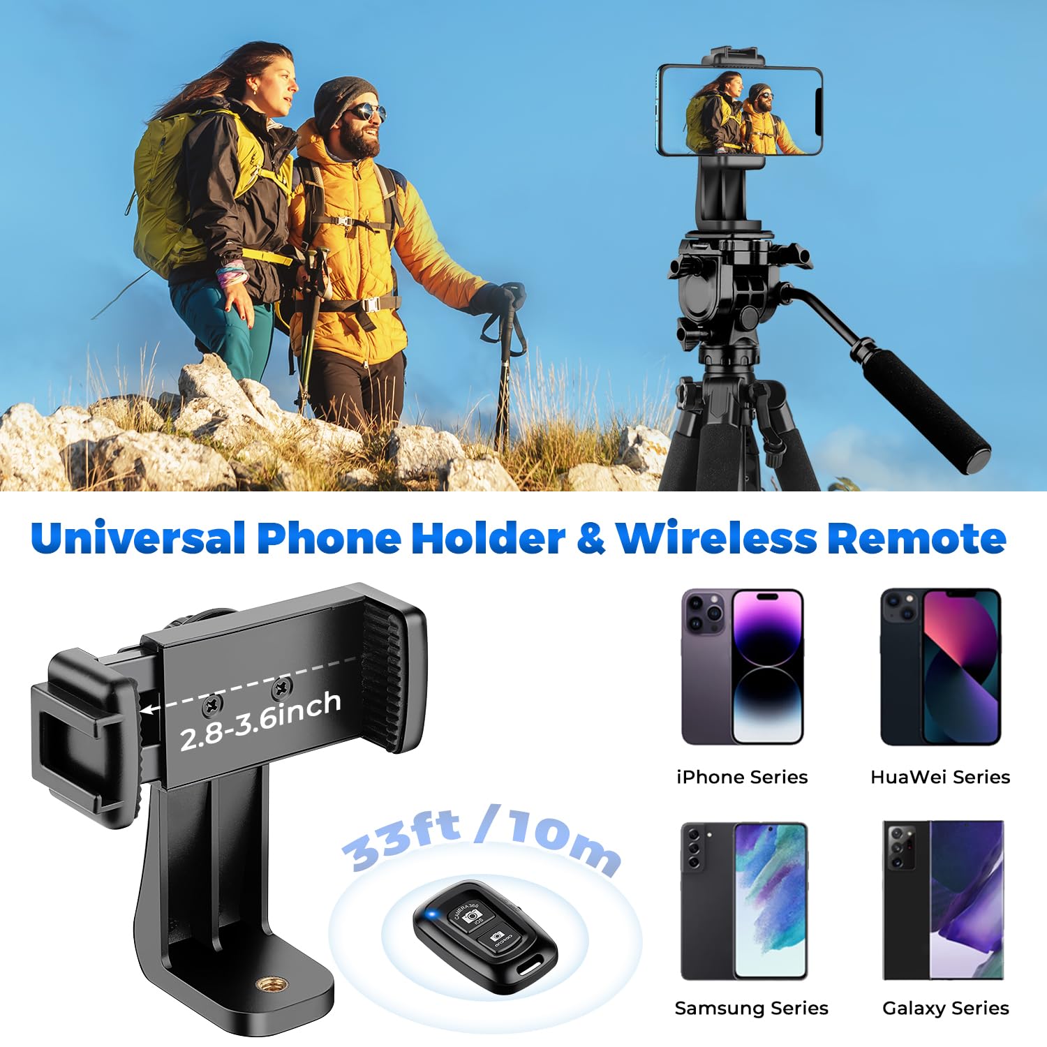 Victiv 75” Camera Tripod Stand, Heavy Duty Tripod For Camera With Phone Holder And Travel Bag, Compatible With Video Camera, Dslr, Spotting Scopes, Camcorder, Gopro, Cell Phone, Max Load 11Lb (Black)