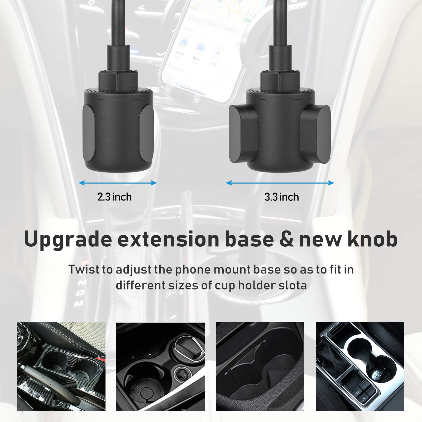 Bokilino Car Cup Holder Phone Mount, Adjustable Gooseneck Cup Holder Cradle Car Mount For Cell Phone Iphone 11 Pro/11 Pro Max/11/X/Xs/Xs Max/8/8Plus,Samsung,Huawei,Lg, Sony, Nokia (Black)