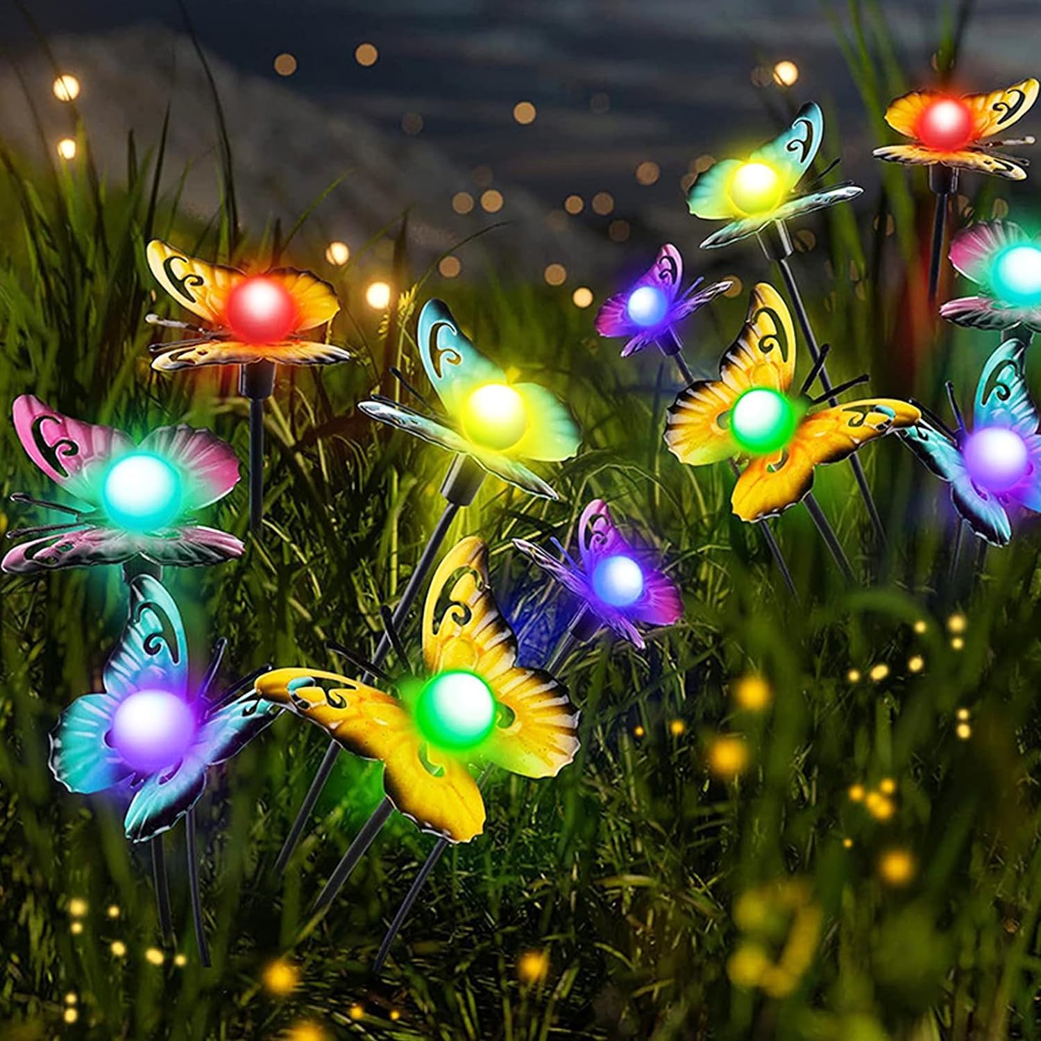Aveki Solar Garden Lights, 2 Pack 12 Led Metal Iron Color Changing Swaying Butterfly Solar Landscape Lights Ip65 Waterproof Outdoor Decorative Lights For Yard Patio Lawn Pathway Gift (2 Pack)