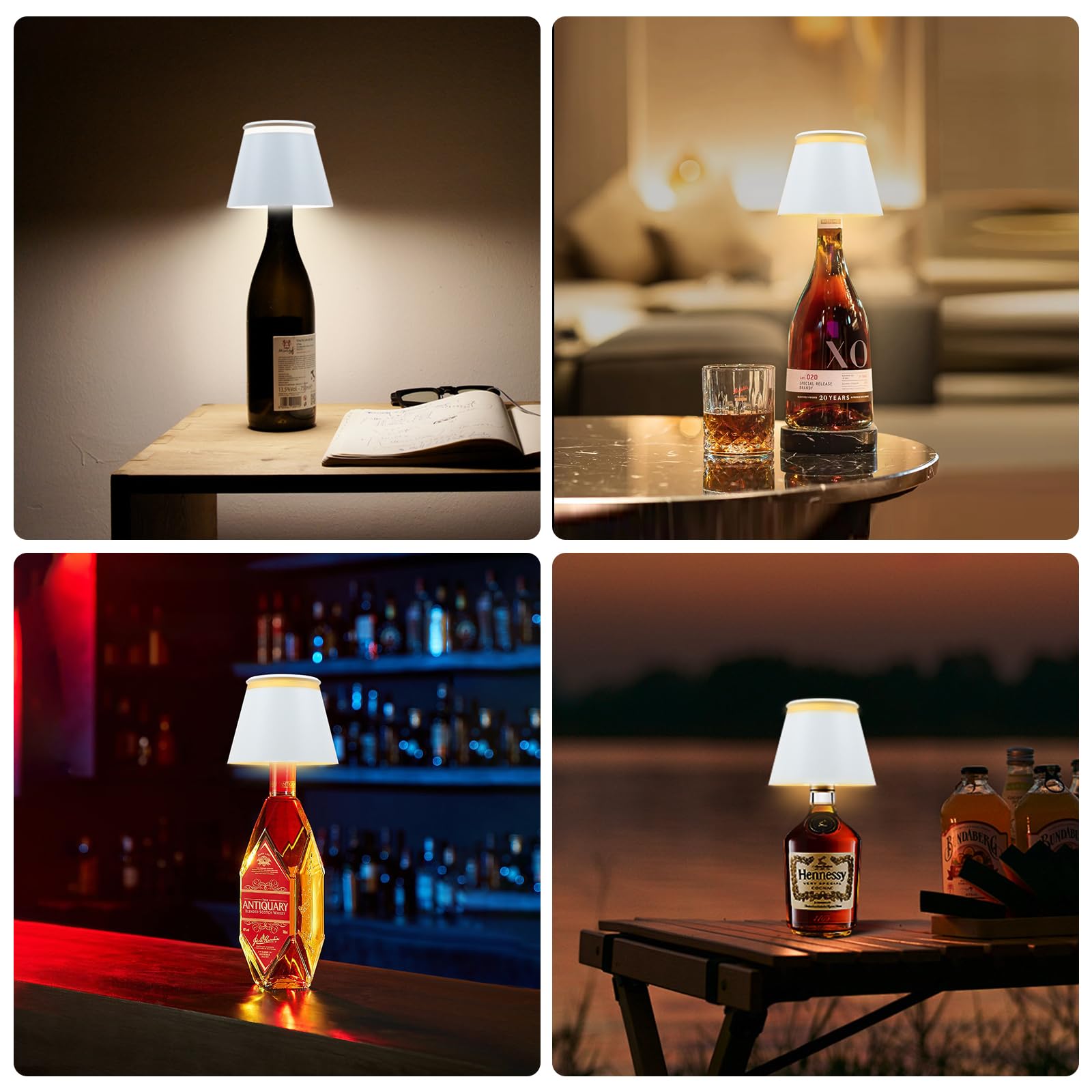 Yupola Wireless Bottle Lamp With Remote,Cordless Lamp Shade Dimmable For Wine Bottles,Rechargeable Battery Operated Touch Control Bottle Light For For Bedroom,Restaurant,Bar,Camping. (White, 2 Pcs)