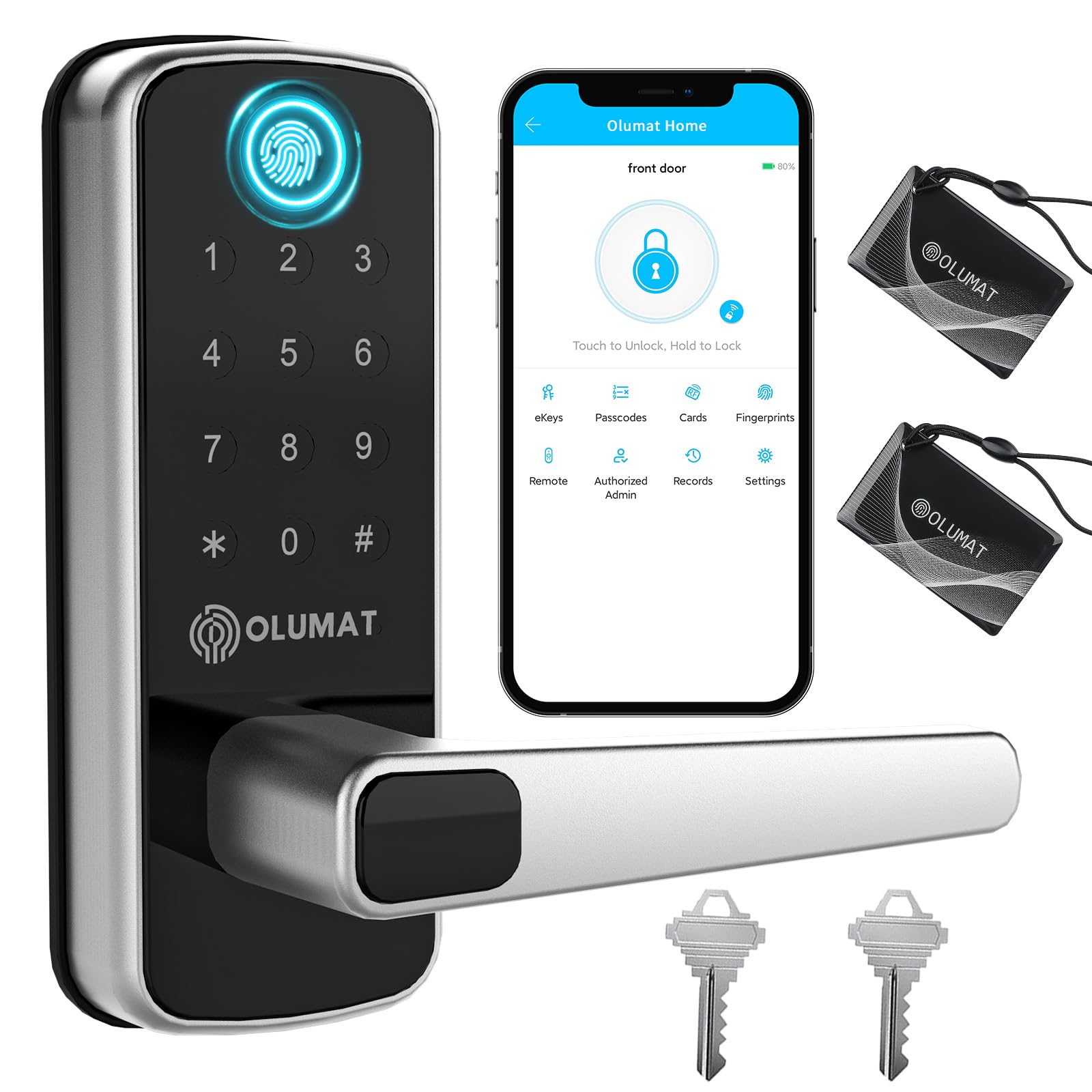 Olumat Keyless Entry Fingerprint Door Lock With Keypad And Handle For Home, Rental, Garage, Office And Hotel
