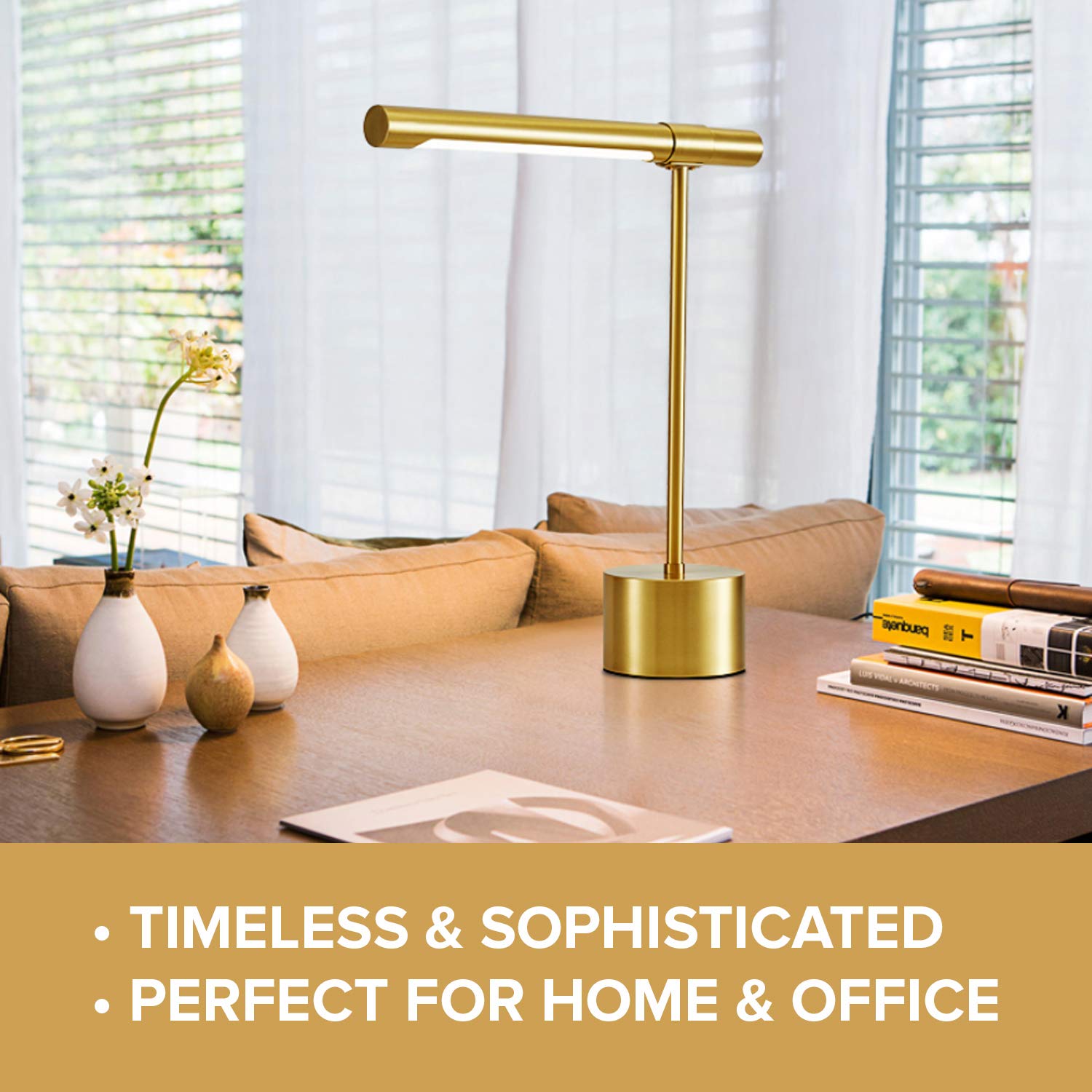 12Vmonster Bling All-Brass Mid Century Desk Lamp - Modern Gold Bankers Shade - 18-In Led Light - Adjustable Table Lamp For Study, Bedside Reading - Polished Brass