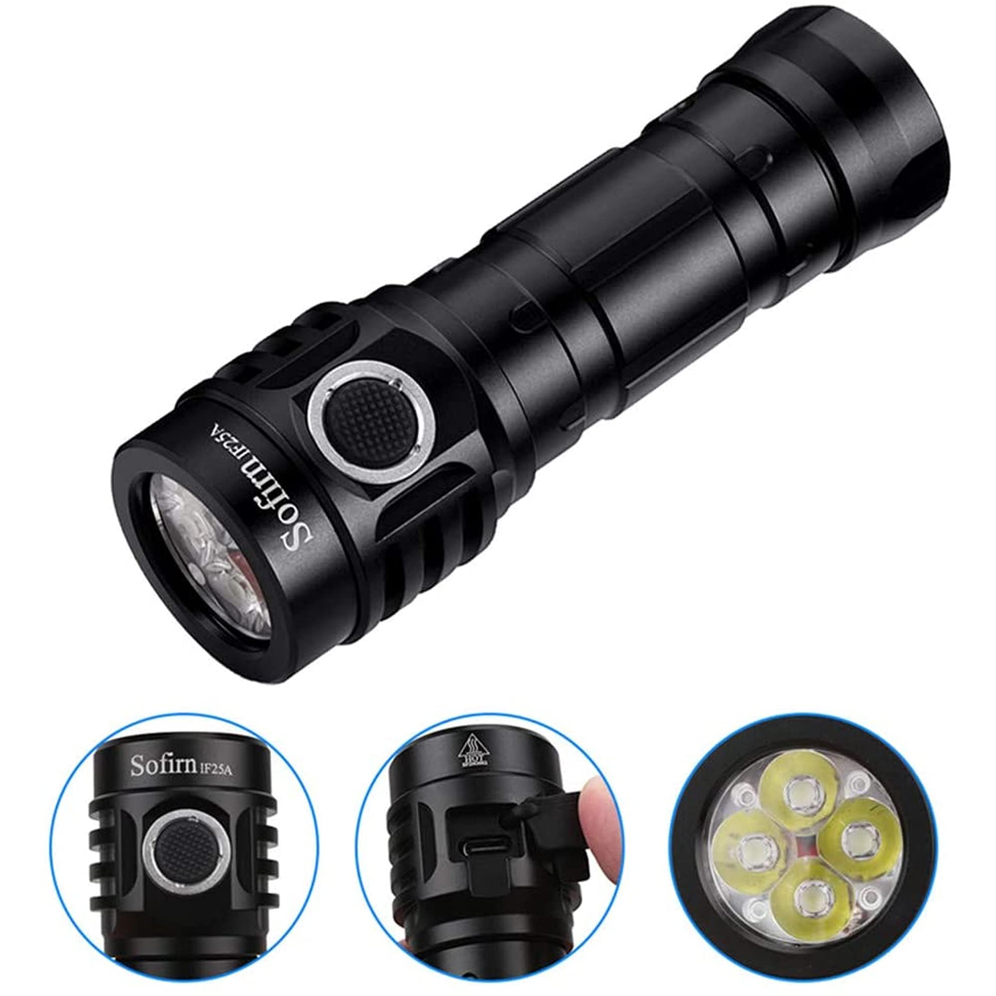 Sofirn If25A Rechargeable Flashlight Max 3800 Lm, Flashlight High Lumens With 4X Sst20 6500K Led, Anduril Ui 2, For Camping, Hiking, Fishing
