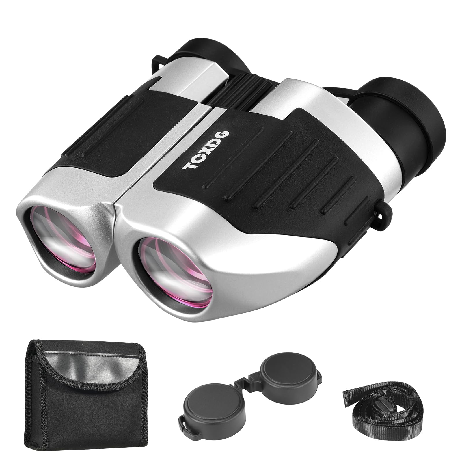 Tcxdg 12X25 Compact Binoculars For Kids And Adults - High Powered Large View Waterproof Binoculars With Clear Low Light Vision, Easy Focus For Bird Watching, Hunting, Travel (Silver)