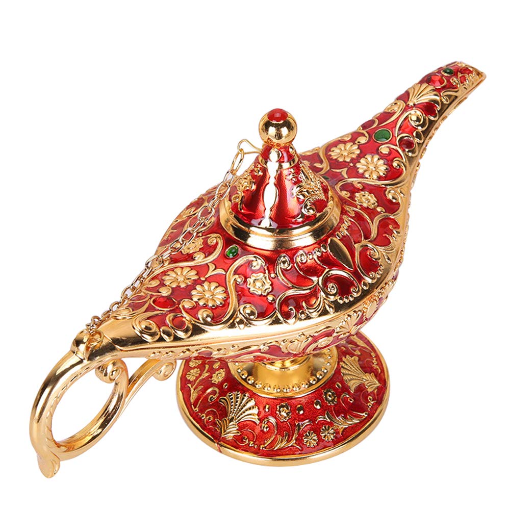 Anqia Vintage Aladdin Magic Genie Lamp Light For Home Party Wedding Table Decoration & ,Classic Zinc Alloy Arabian Lamp Jewelry Box(Gold & Red)