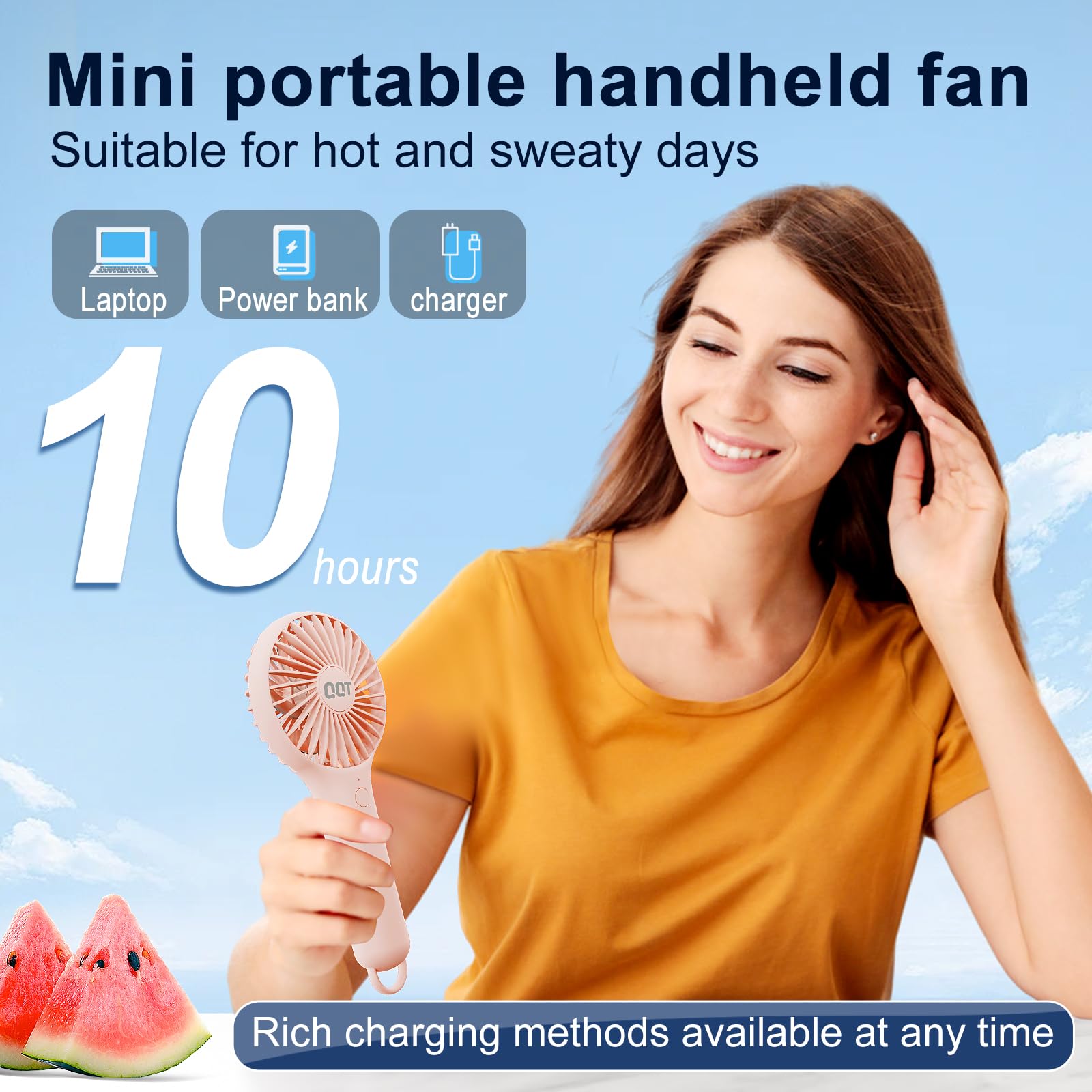 Qqt Mini Handheld Fan, Small Personal Fan With 3 Speeds, Portable Battery Operated, Usb Rechargeable