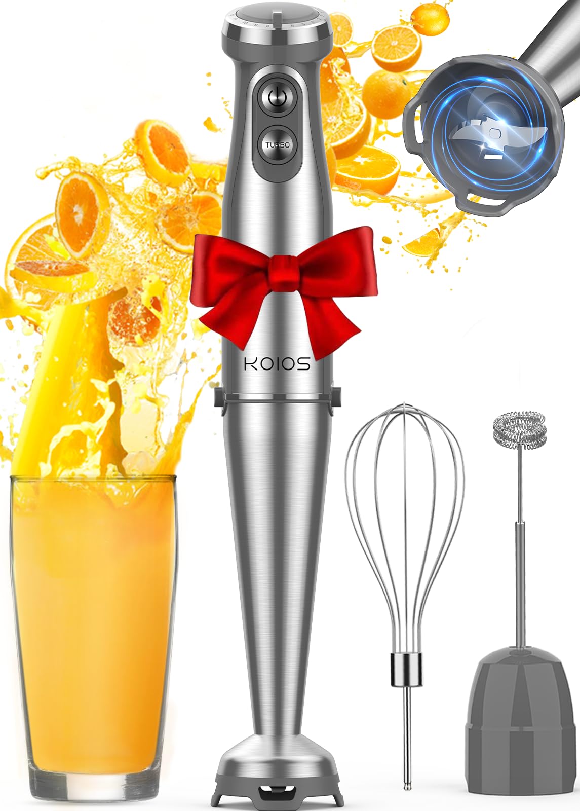 Koios Immersion Blender, 1000W Anti-Scratch 3-In-1 Hand Blender, 12 Speed Stainless Steel Blade Stick Blenders With Turbo Mode, Whisk And Milk Frother, Non-Bpa