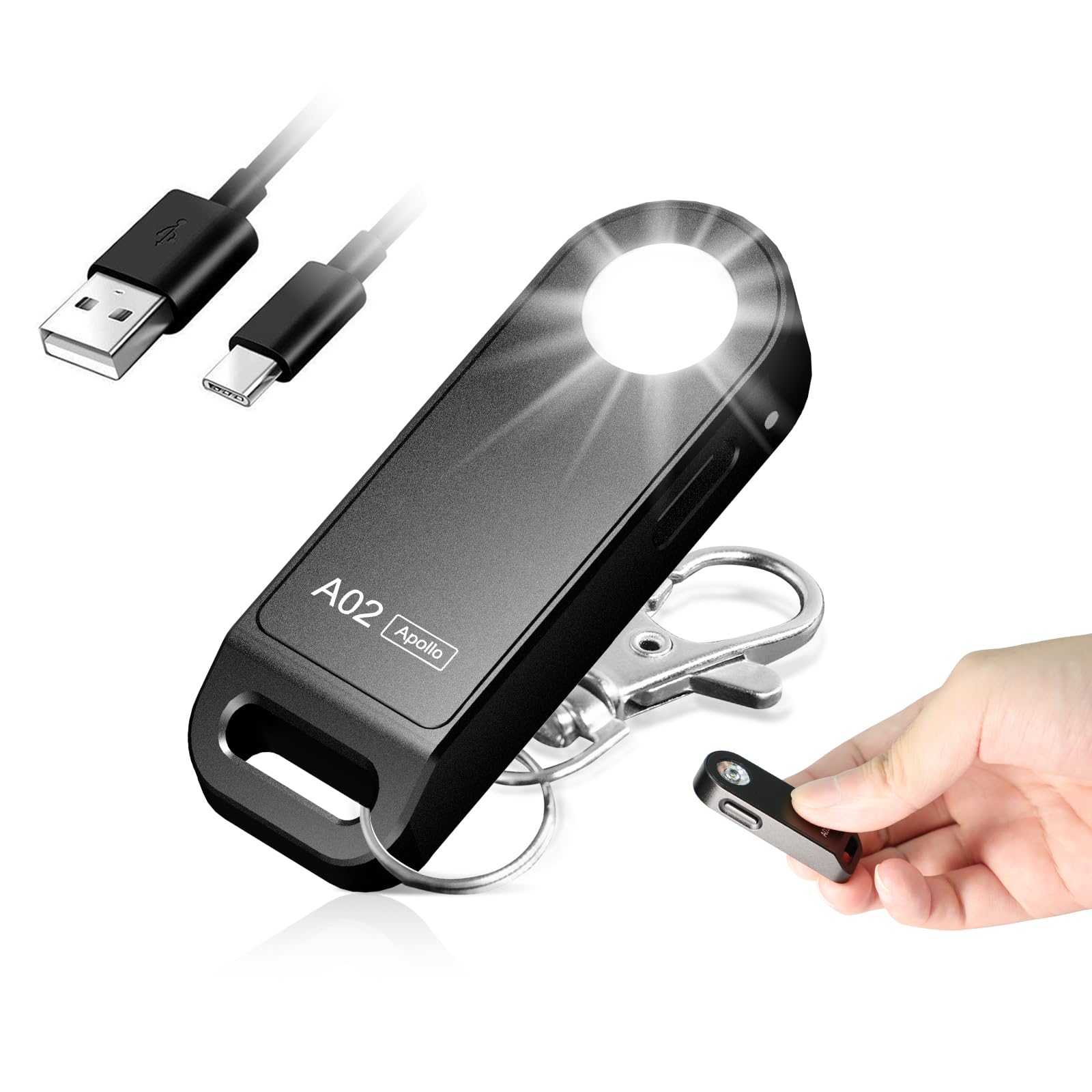 Brinyte A02 Mini Edc Keychain Flashlight Rechargeable Usb-C Led Key Chain Light 125 Lumens Bright Tiny Flat Pocket Keyring Light For Camping Hiking Dog Walking Emergency Home Power Outage