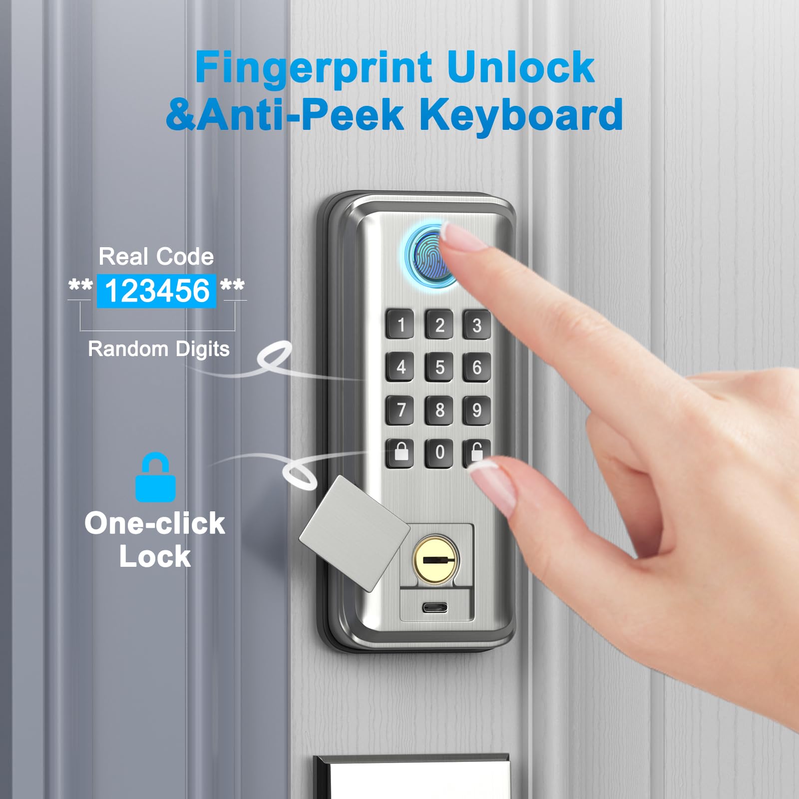 Seveko Keyless Entry Door Lock, Smart Locks For Front Door With Handle, Fingerprint Front Door Lock Set With App Control, Keypad Deadbolt Door Locks, Smart Lock Compatible With Alexa, Satin Nickel