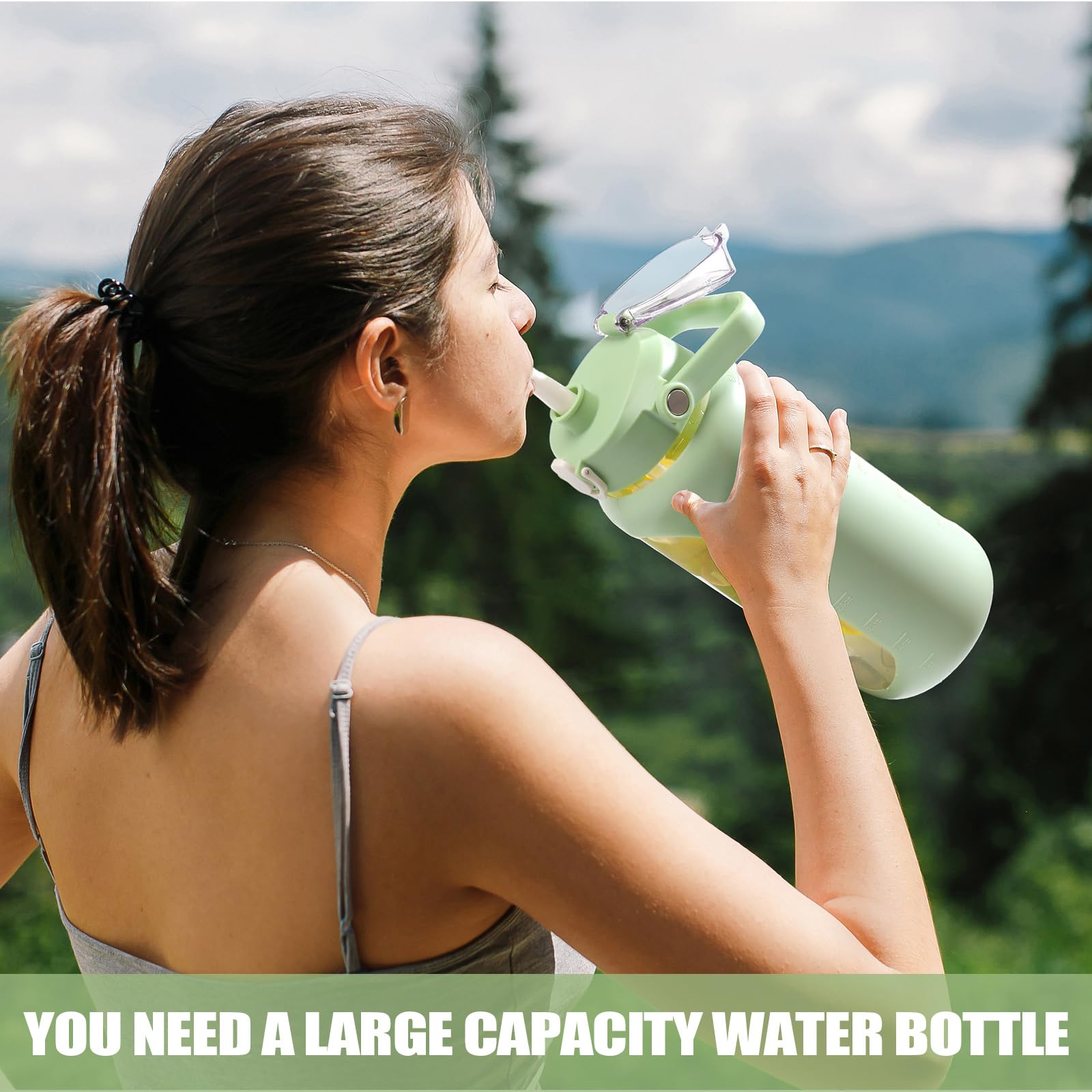 Bluego 64Oz Glass Water Bottles With 2 Lids Flip Lid And Spout Lid Half Gallon Water Bottle