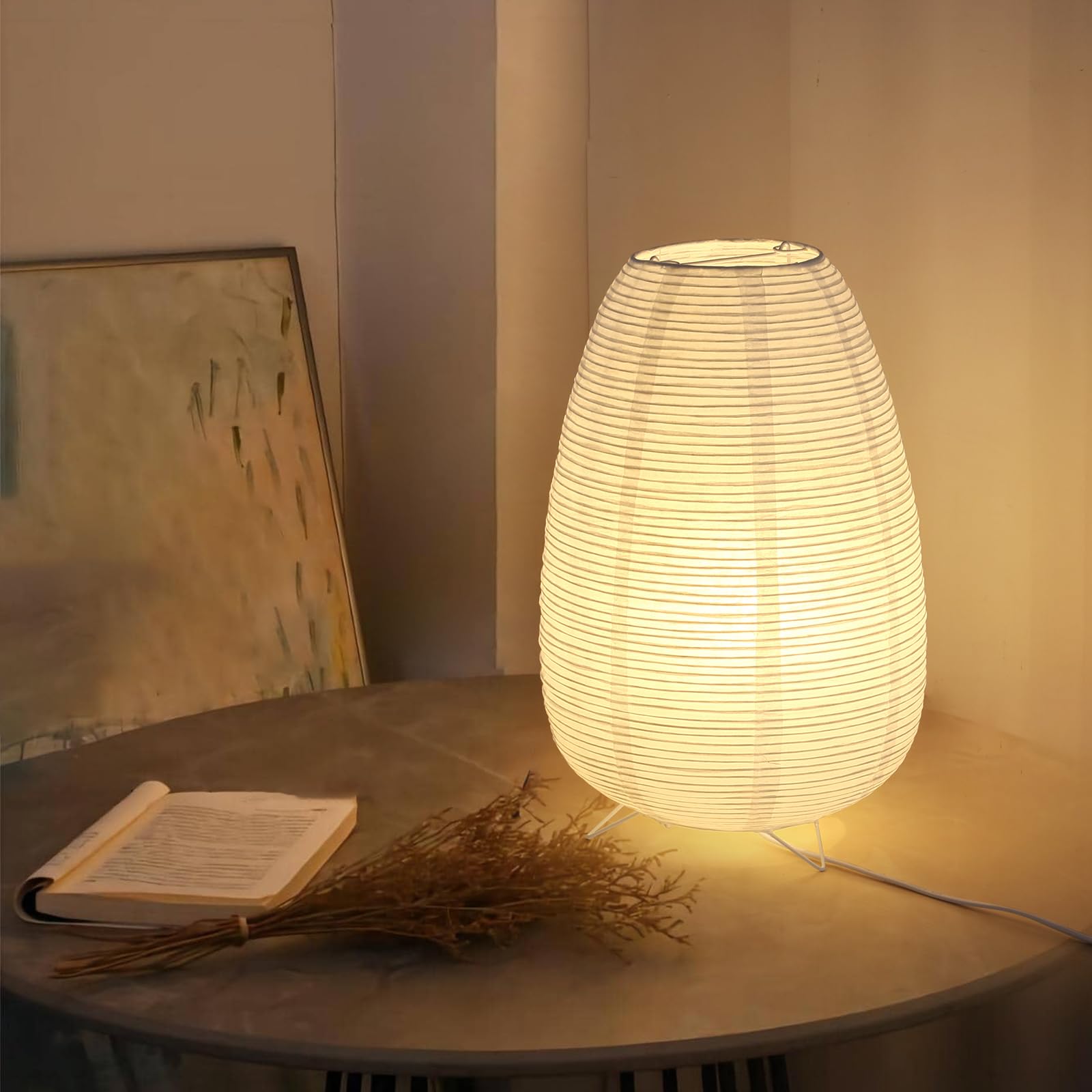 Anicompa Rice Paper Lamp For Desk, Japanese Paper Table Lamp With 3 Color, Wabi-Sabi Style Bedside Lantern Lamps For Living Room/Bedroom/Bedside Night Light(Bulb Included)