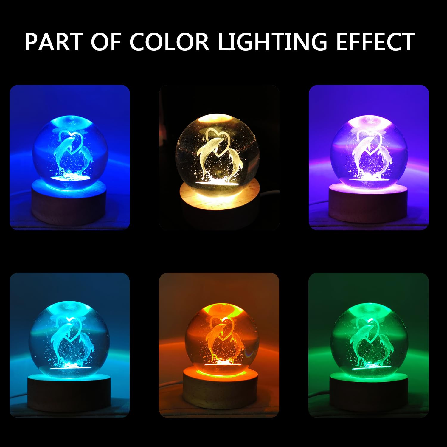 Zabalar 3D Crystal Dolphin Ball Light With Colorful Led Light Base,Heart Dolphin Lamp For Room,Color Changing Animal Table Lamp With Remote,Unique For Kids,Girlfriend,Mother And Friends