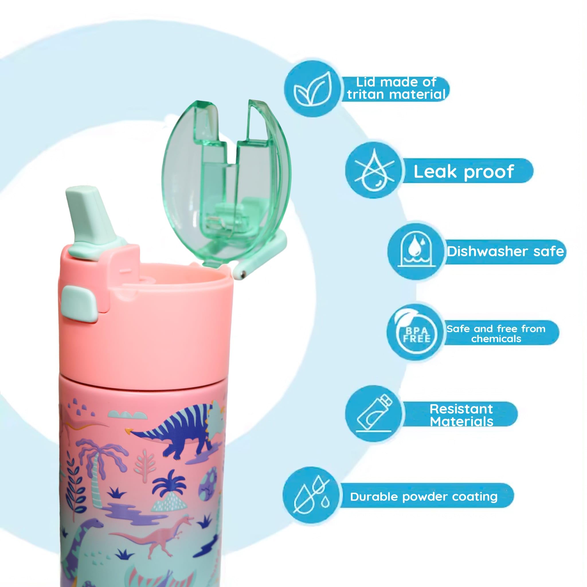 Kids Insulated Water Bottle With Straw And Snack Cup. Double Wall Stainless Steel 14Oz