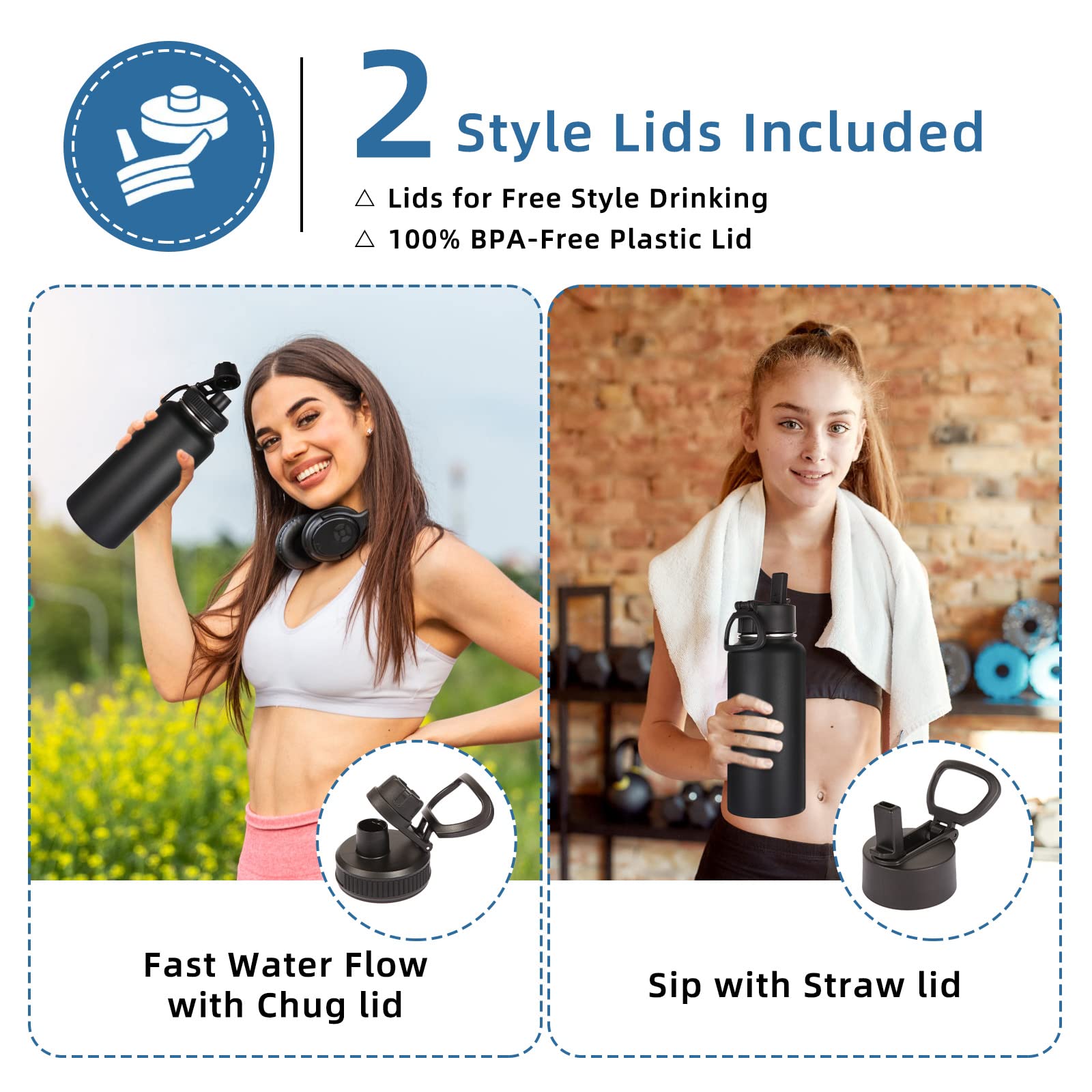 Volhoply 32 Oz Insulated Water Bottles Bulk 8 Pack With Straw Lid & Spout Lid,Stainless Steel Sport