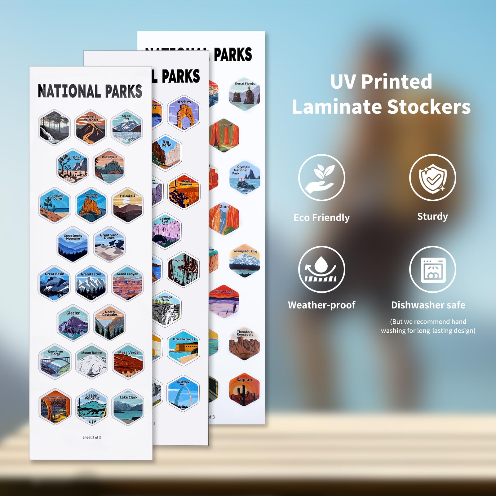 63 National Parks Water Bottle With Water Proof Stickers,32 Oz Leak Proof Insulated Stainless Steel