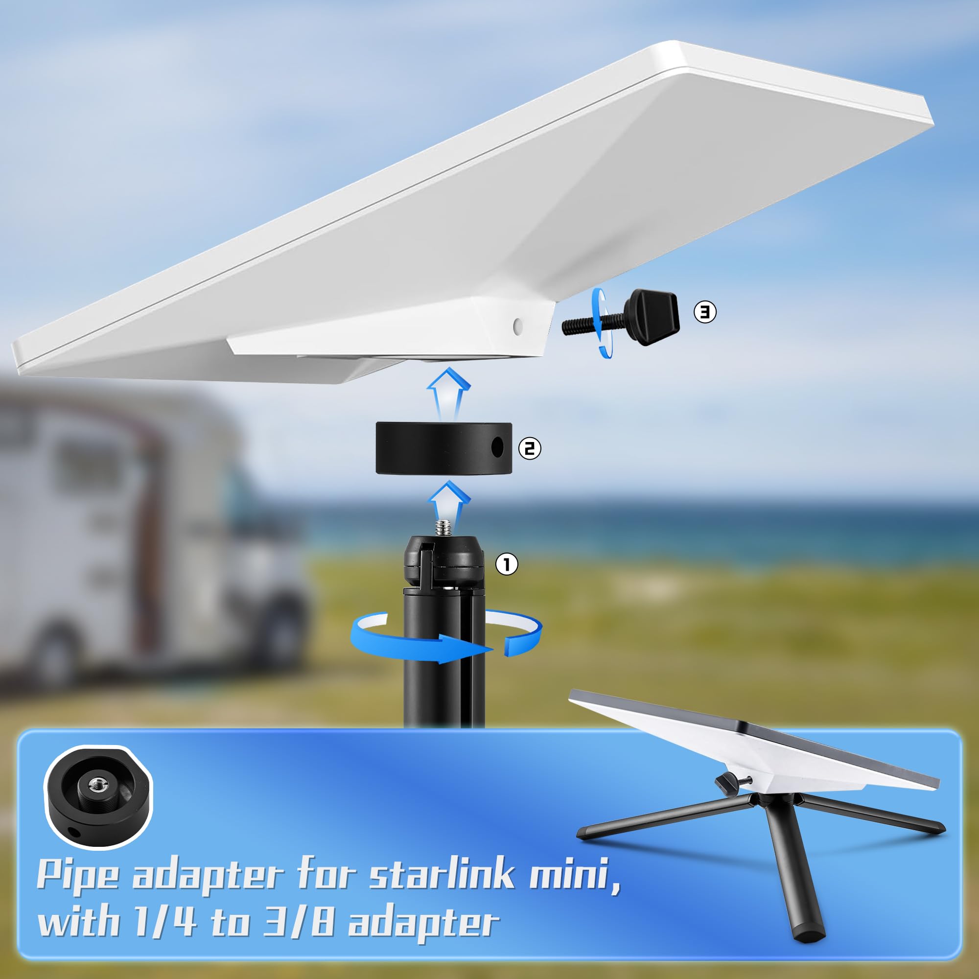 Fiuty Starlink Mini Tripod With Pipe Adapter For Starlink Mini, Compact Desktop Tabletop Stand, Extra Large Opening Area, Low Profile Design, Stable Tripod
