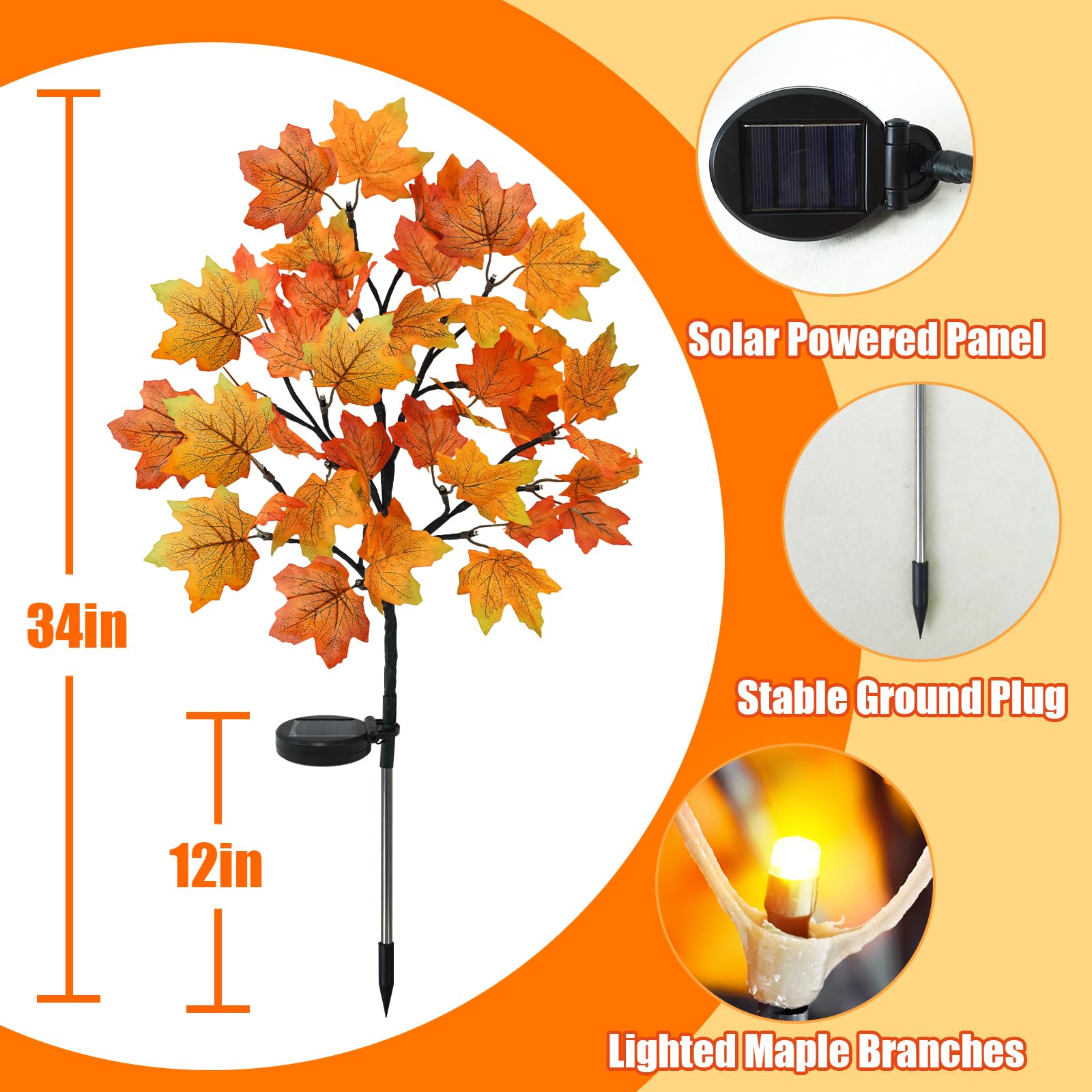 Ruidazon 8 Pack Solar Fall Lights Outdoor Fall Maple Solar Stake Lights 160 Led Waterproof Fall Pathway Lights For Outside Garden Yard Autumn Thanksgiving Fall Decor