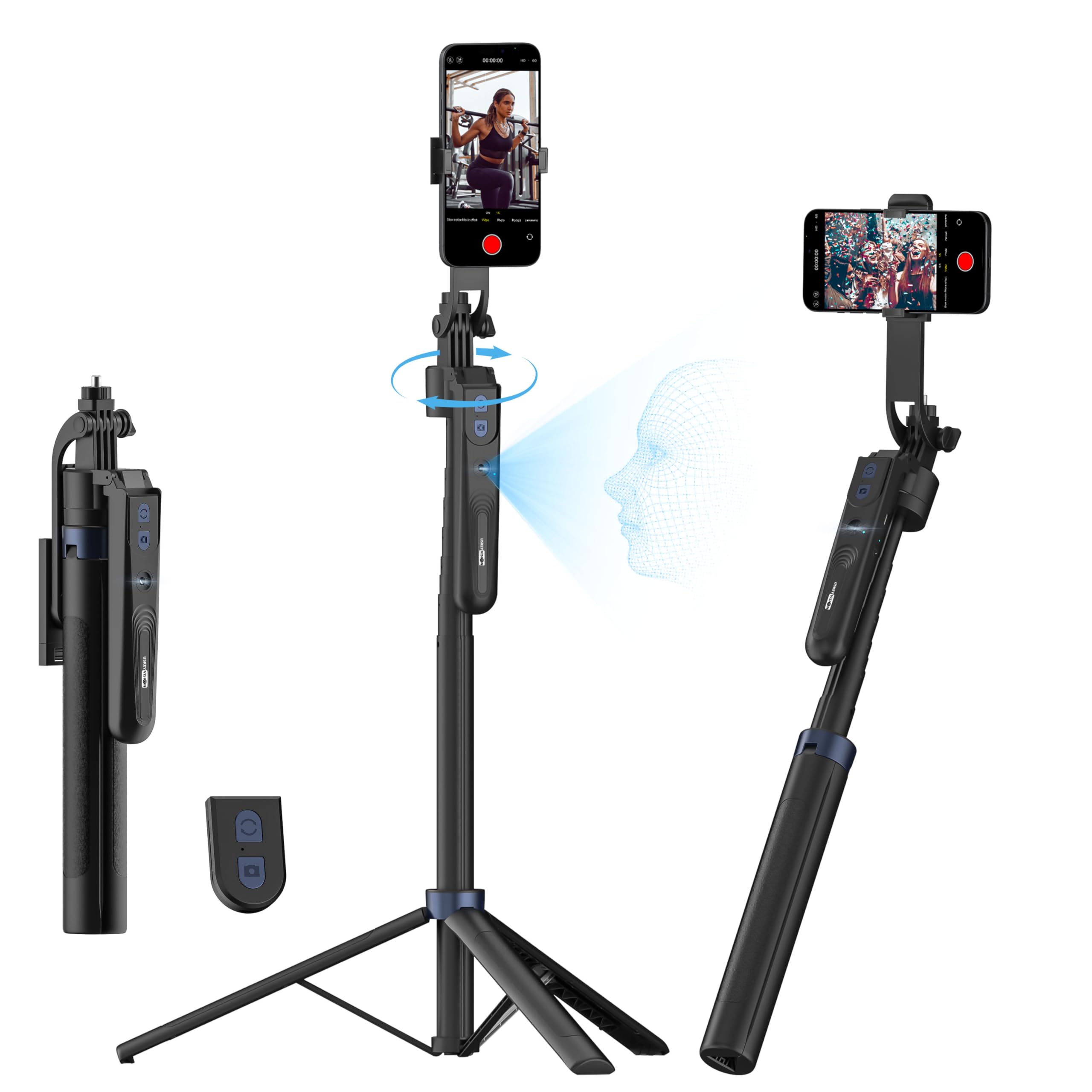 Uskeyvision 70” Auto Face Tracking Tripod, Extendable 360° Rotation Phone Tripod For Iphone And Android, Selfie Stick For Iphone W/Remote Control,Phone Holder Video Recording For Tiktok(Utk-01)