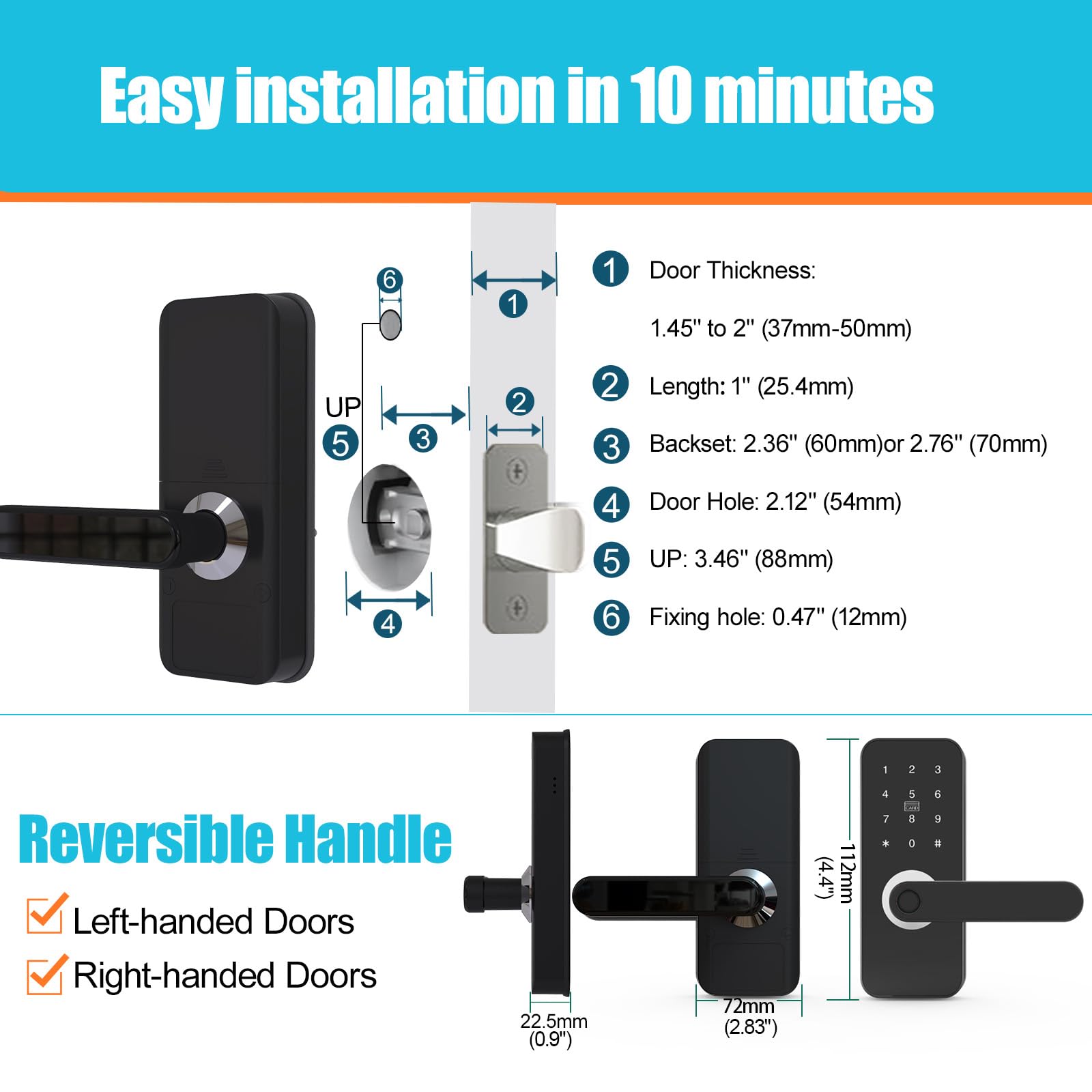 Ossomo Smart Lock, Fingerprint Door Lock, 6-In-1 Keyless Entry Door Lock With App Control, Electronic Touchscreen Keypad, Smart Deadbolt For Front Door