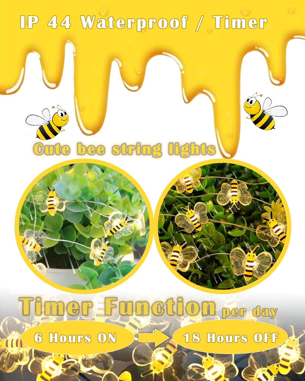 Iticdecor Bee Lights Cute Bee Fairy Lights With Timer 10Ft 30 Leds Christmas  Honey Bee Decorative String Lights For Bedroom Birthday Party Wedding Xmas Plants Patios Decor