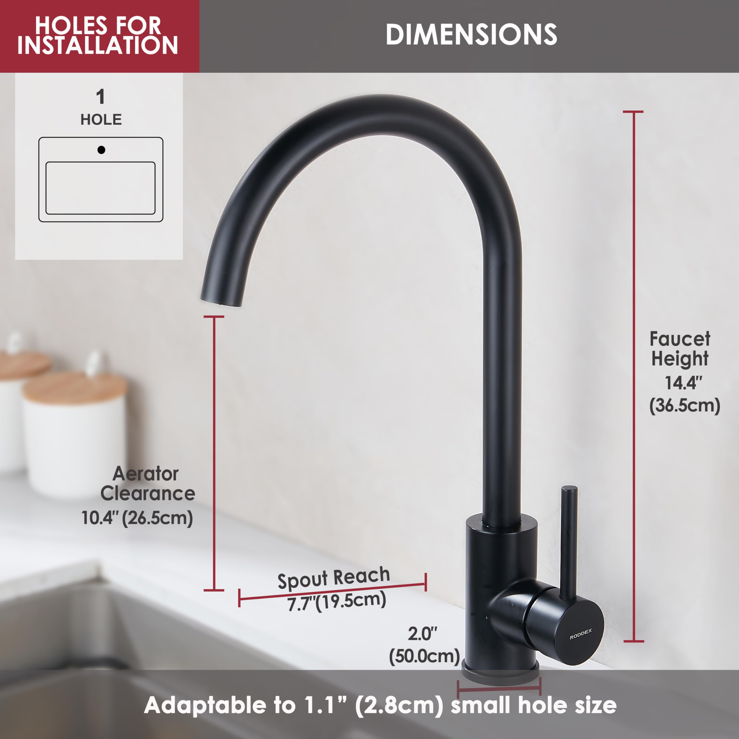 Roddex Bar Sink Faucet, Swivel One Handle Prep Bar Faucet Modern Stainless Steel High Arc Kitchen Faucets Single Hole Tall Faucets Rv Camper Laundry Outdoor Farmhouse Dishwasher, Matte Black