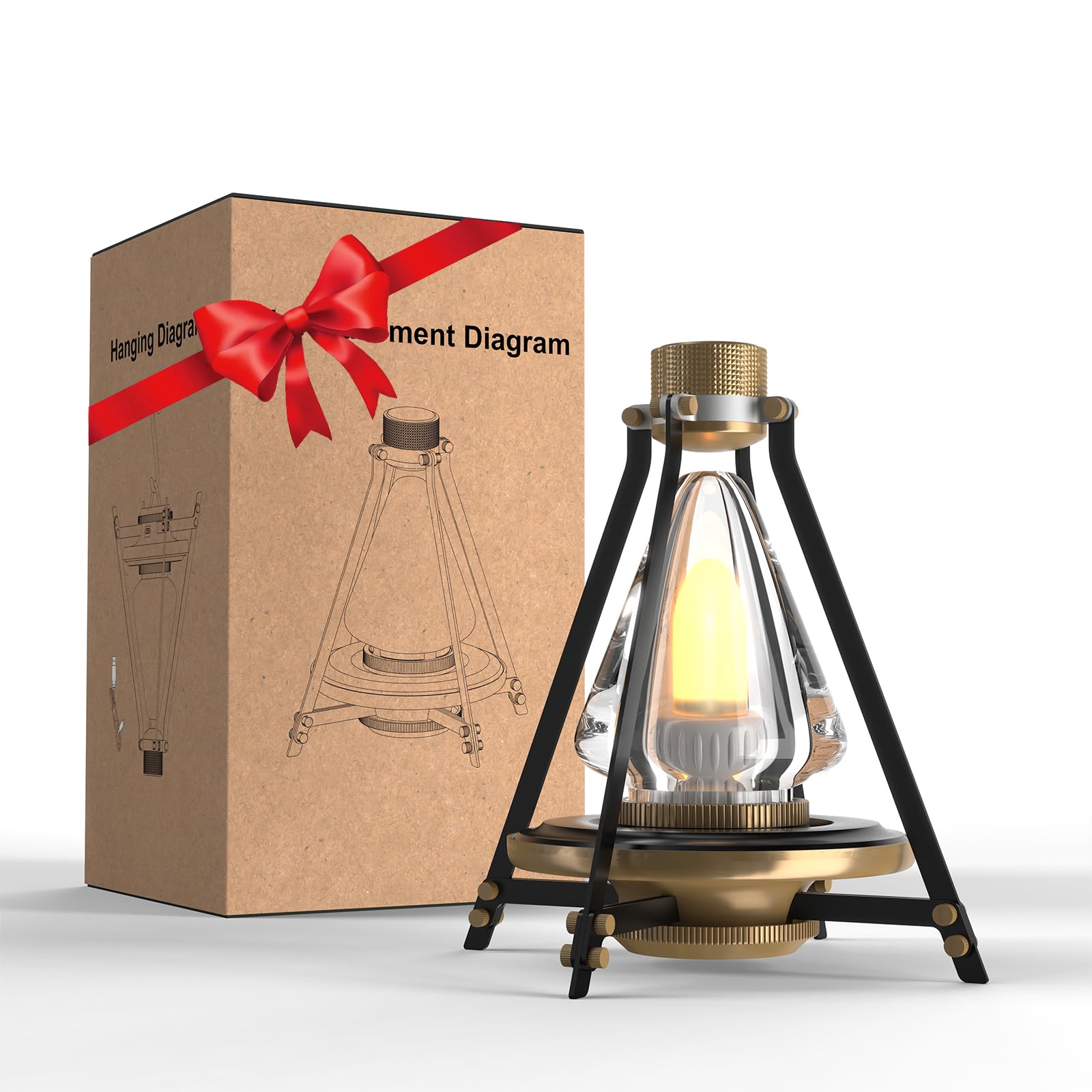 Aesthetern Portable Cordless Led Lantern, Outdoor Battery-Operated Table Lamp, Rechargeable Camping Electric Lantern, Tent Light, Indoor Or Outdoor Light For Patio Camping Restaurant Home, Black Gold