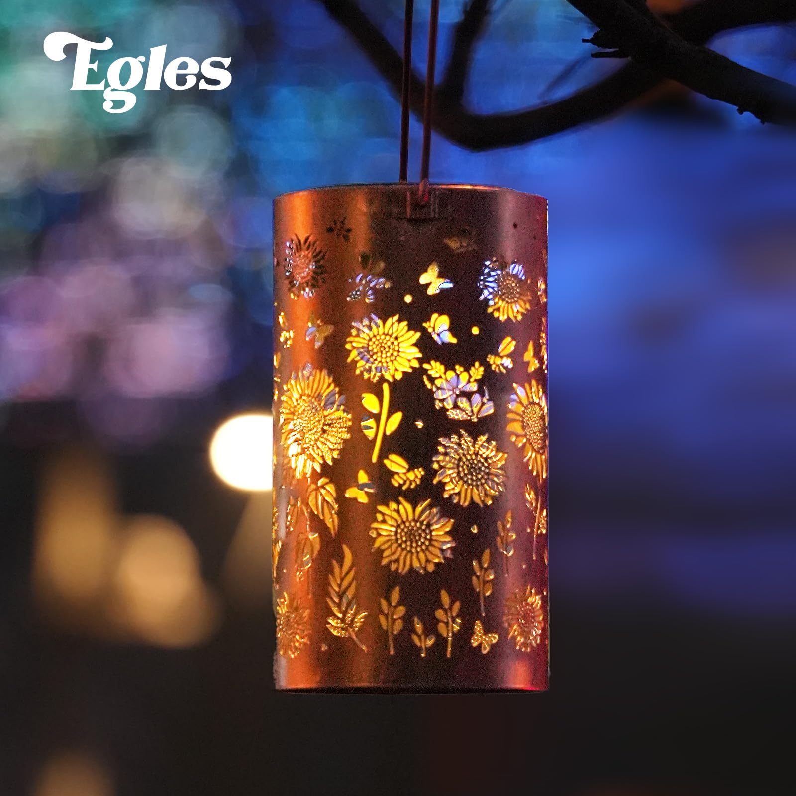 Egles Solar Lanterns Outdoor Waterproof - Unique Sunflower Design With Metal Frame, Long-Lasting Lights For Garden Decor - Perfect  For Women, Mom, Grandma, Patio & Yard