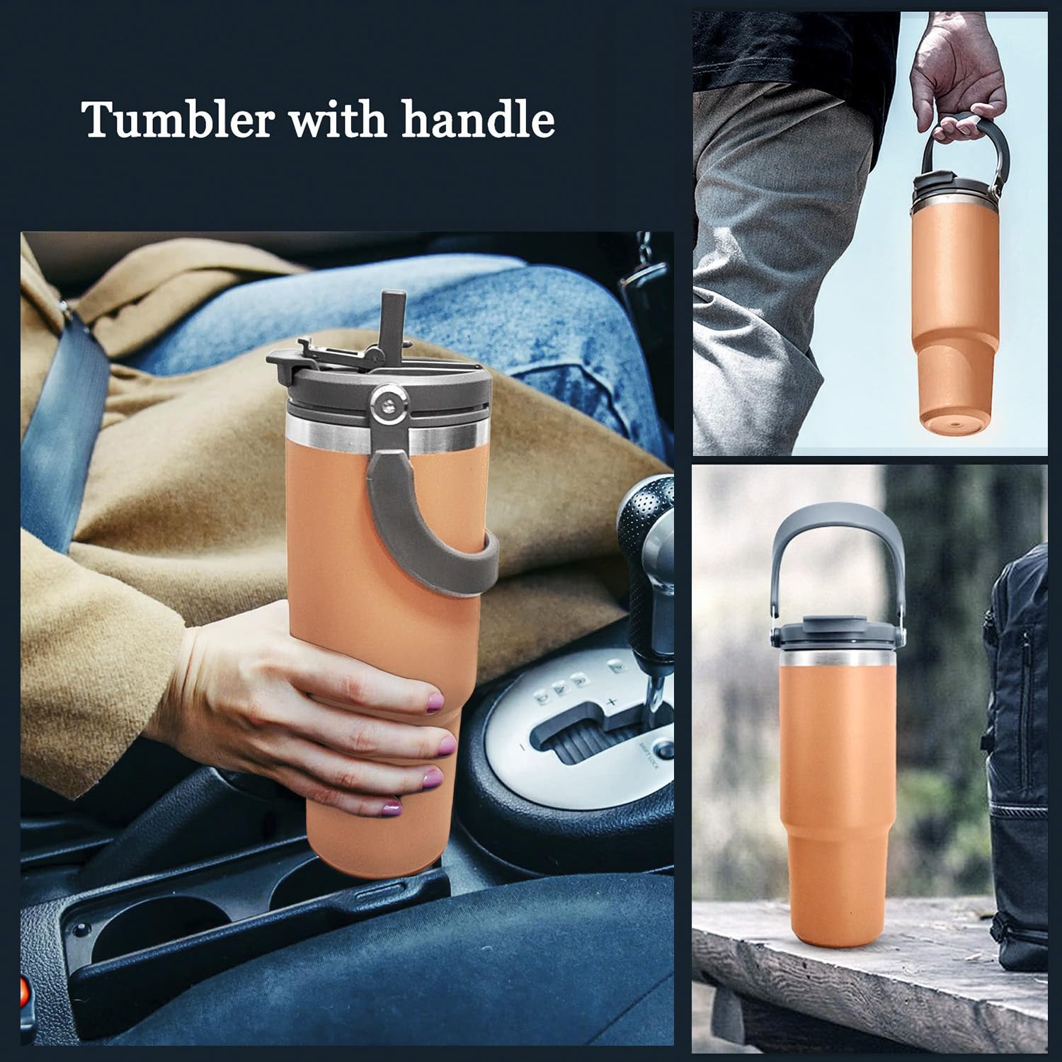 30 Oz Tumbler With 2-In-1 Lid And Straw, Vacuum Insulated Water Bottle With Handle, Double Wall