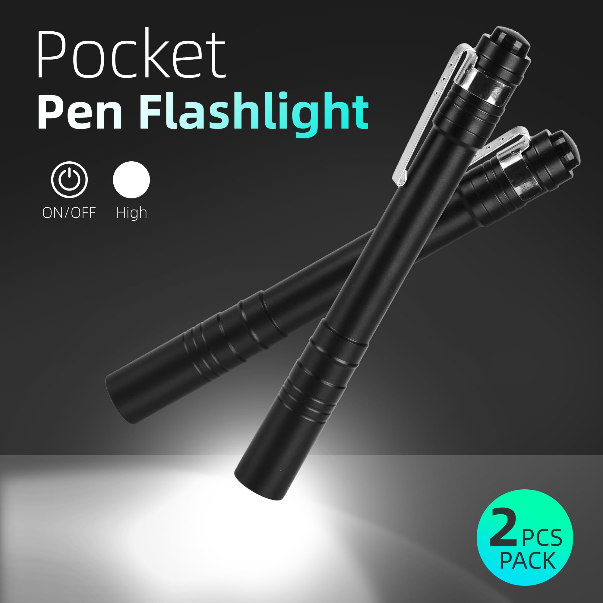 Bonashi Led Mini Pen Flashlights, Lightweight, Pocket Flashlight Powered By 2Aaa Battery With Clip, 2 Pack For Work, Emergency (Battery Included)